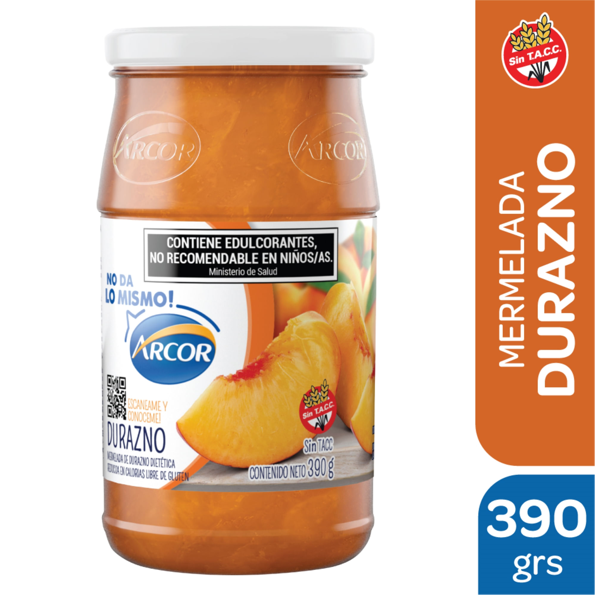 Mermelada Arcor durazno sin azúcar 390 g.