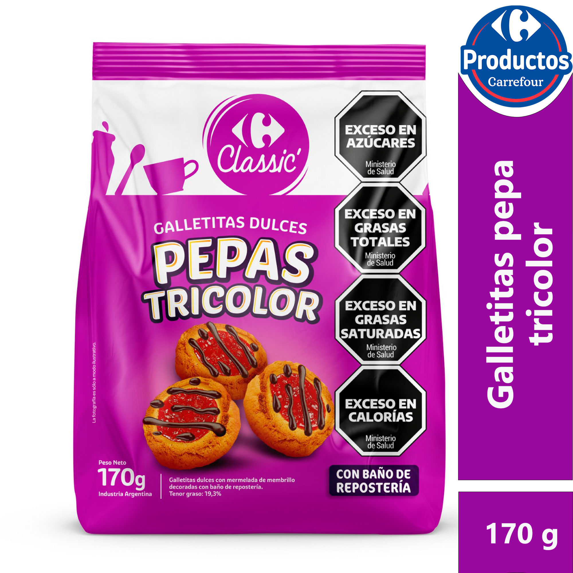 Galletitas Carrefour classic pepas tricolor 170 g.