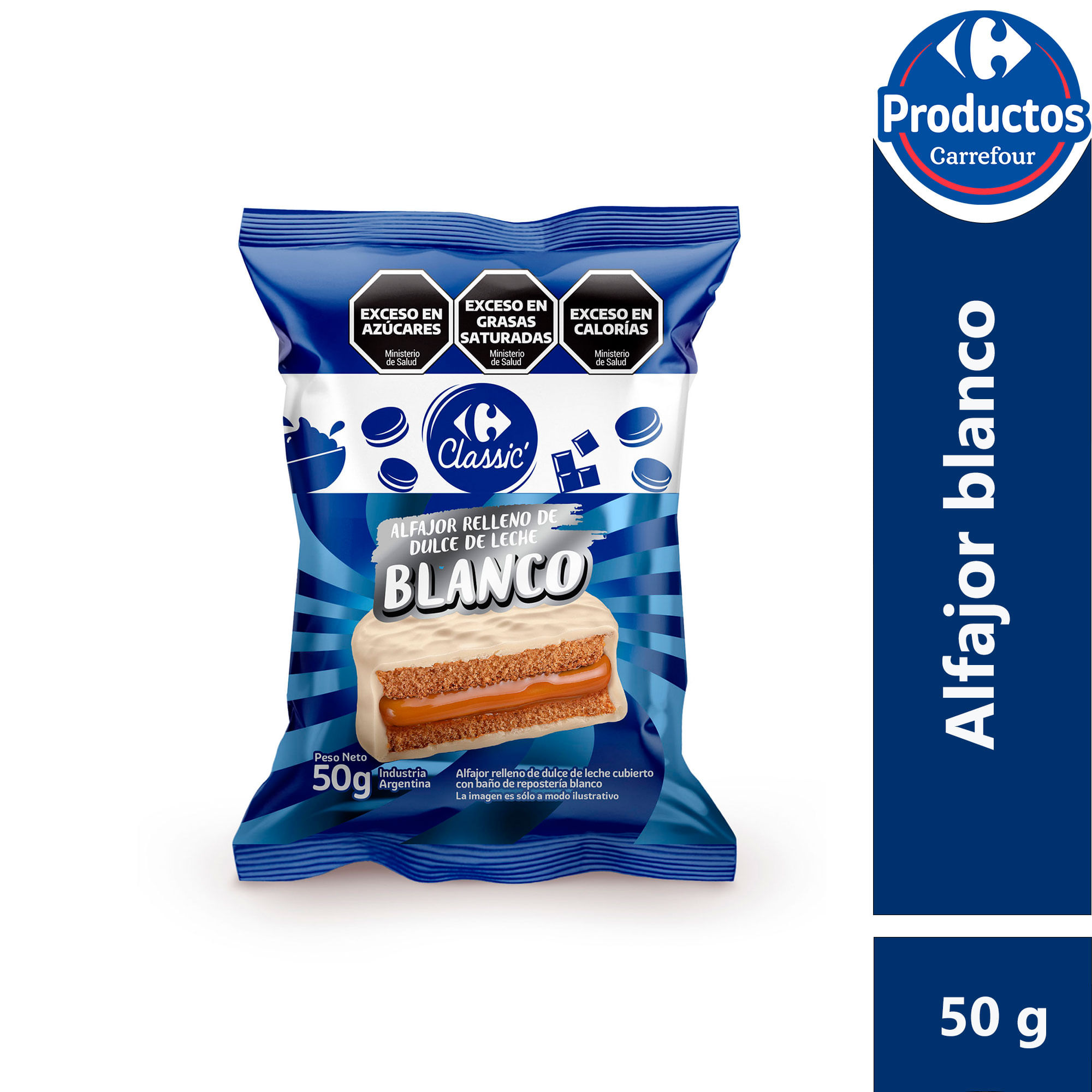Alfajor Carrefour classic chocolate blanco 50 g.