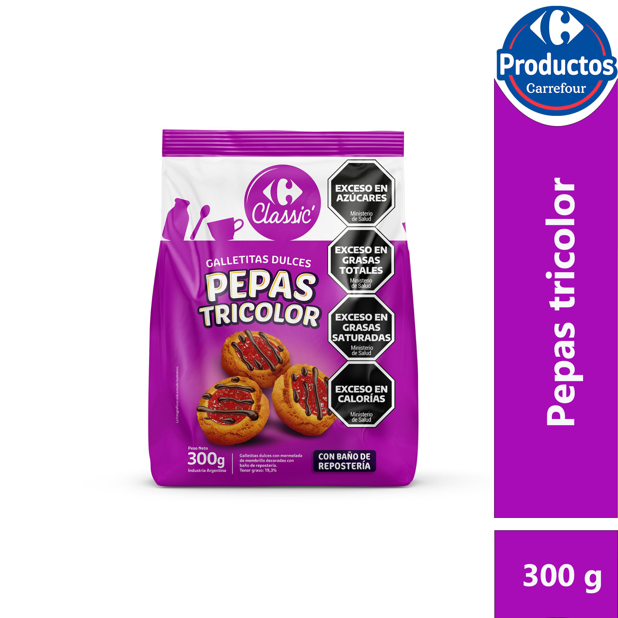 Galletitas pepas tricolor Carrefour classic 300 g.