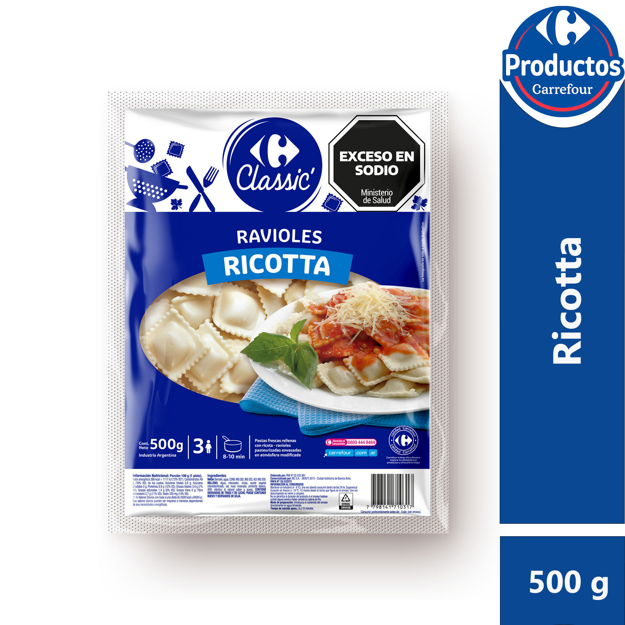 Ravioles Carrefour classic ricotta 500 g.