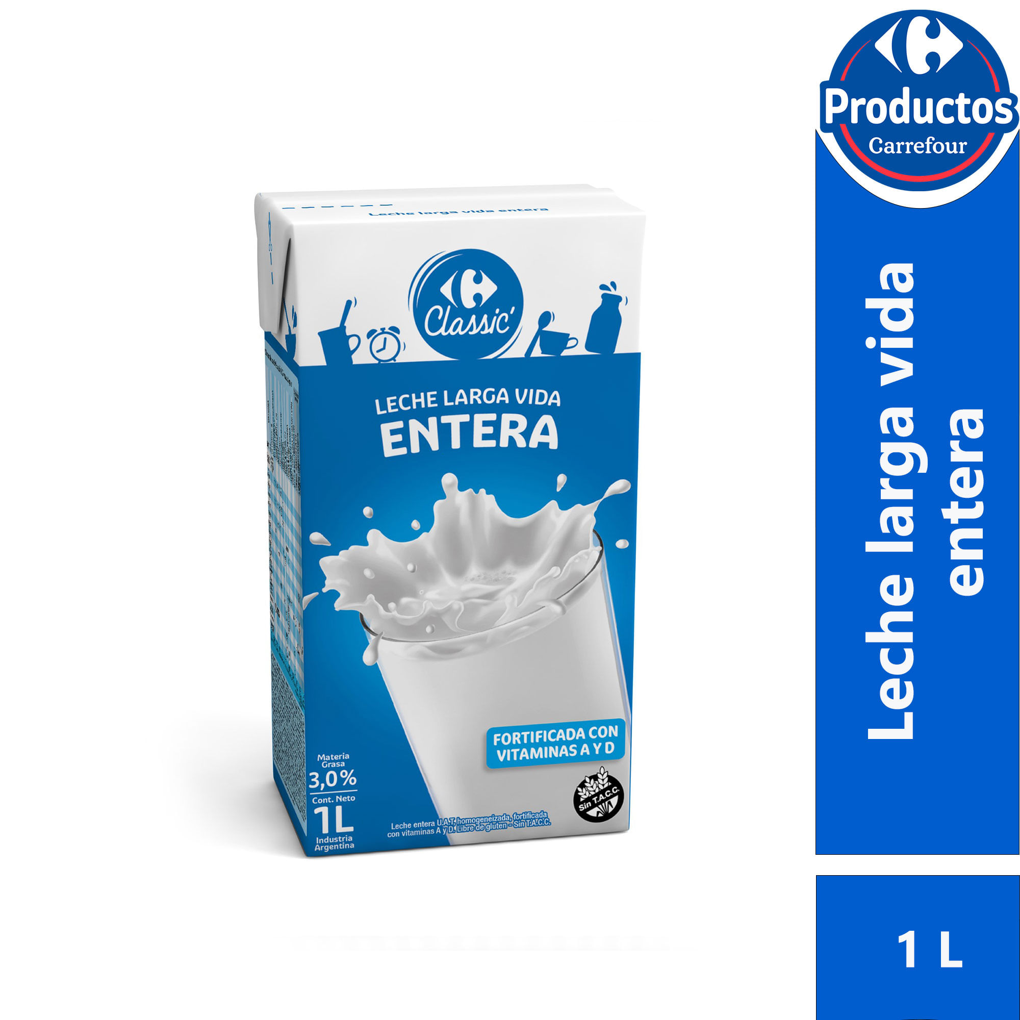 Leche UAT entera Carrefour classic brik 1 lt.