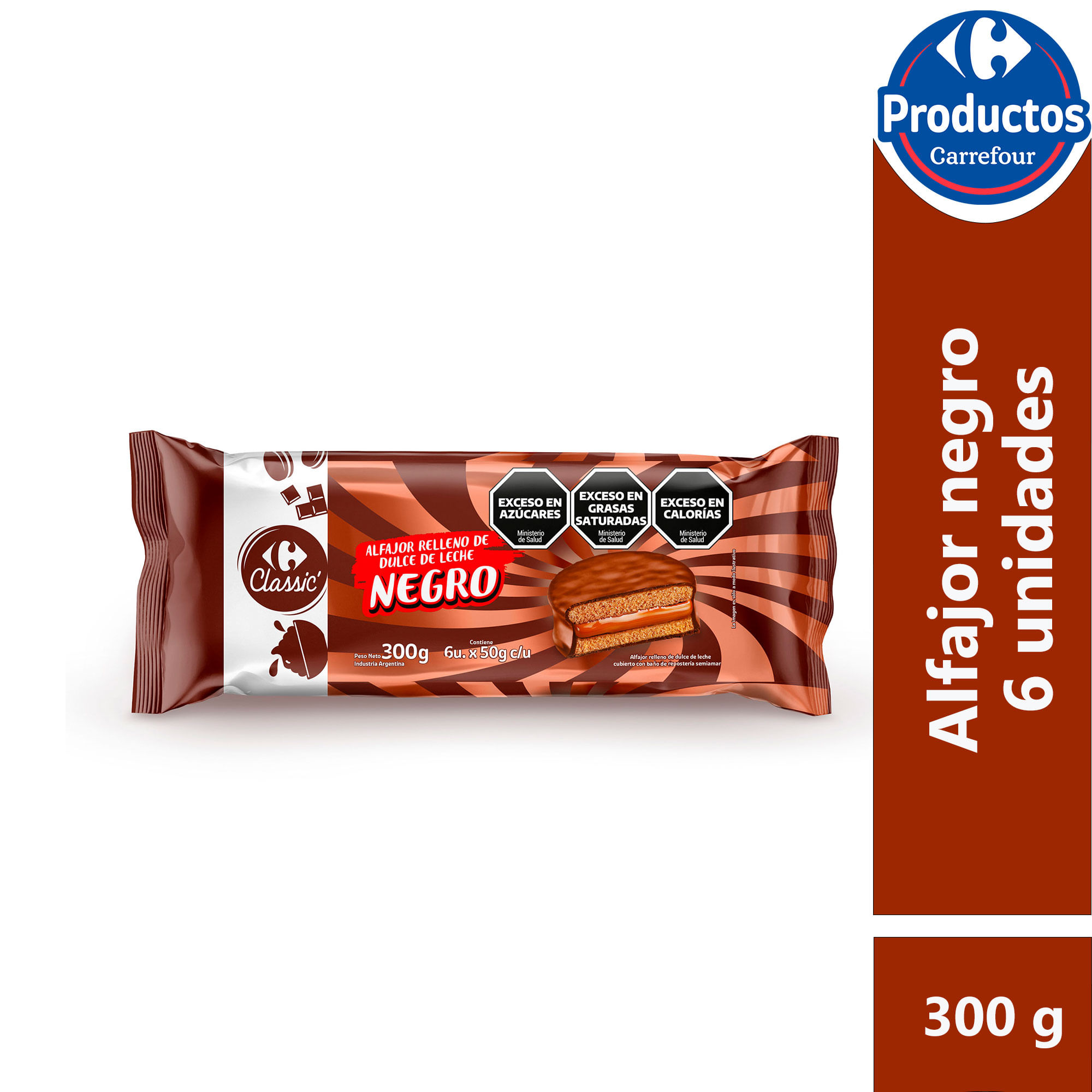 Alfajor Carrefour classic chocolate negro 50 g. x 6 uni