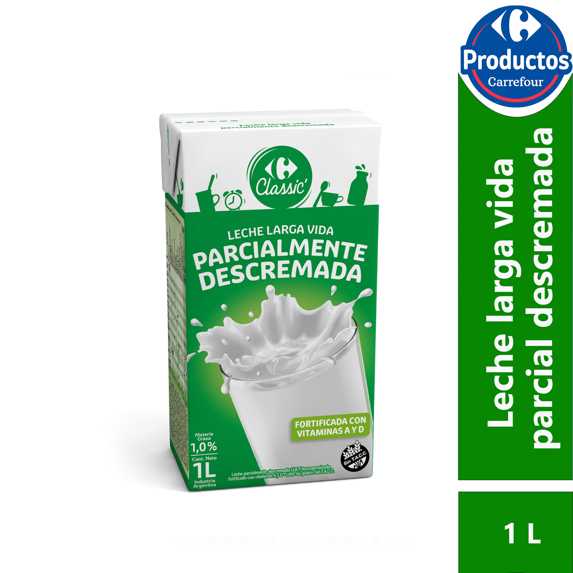 Leche UAT parcialmente descremada Carrefour classic brik 1 lt.