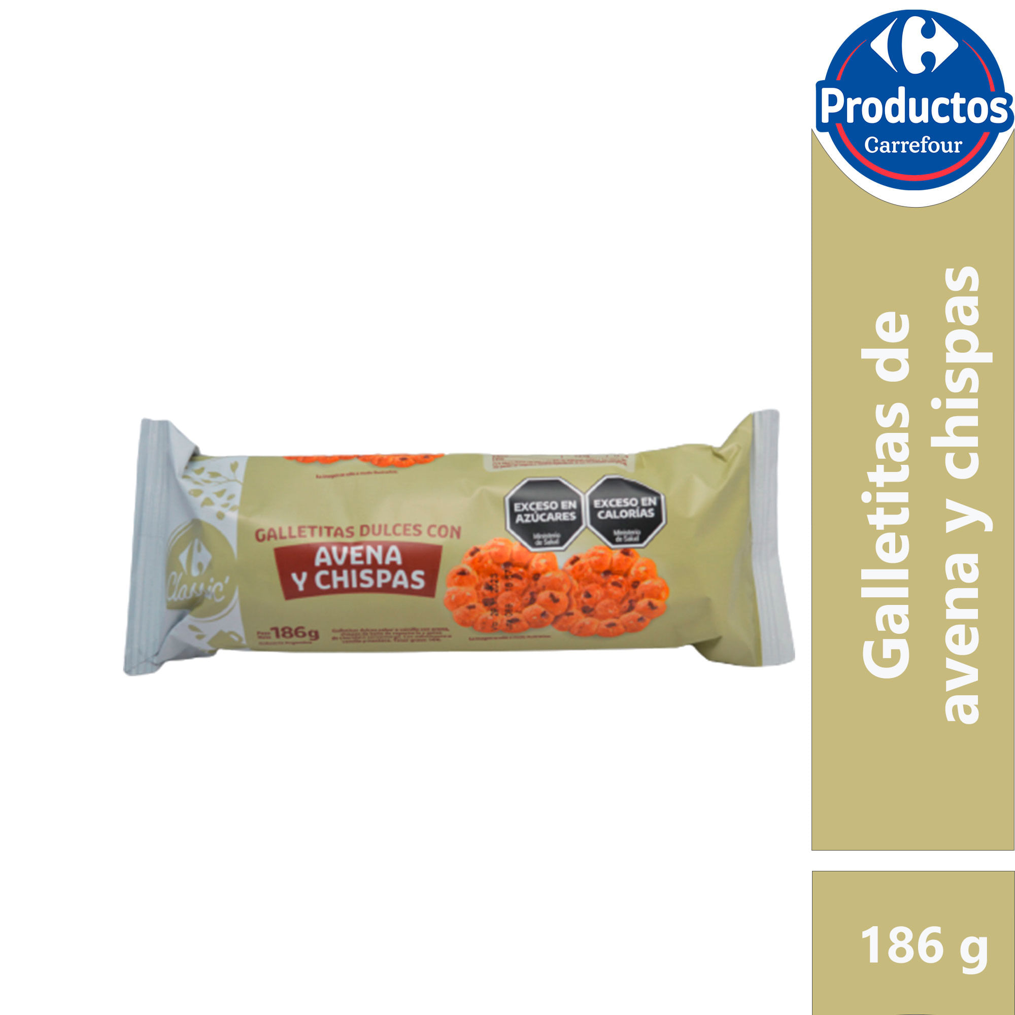 Galletitas Carrefour multicereal con avena y chips 186 g.