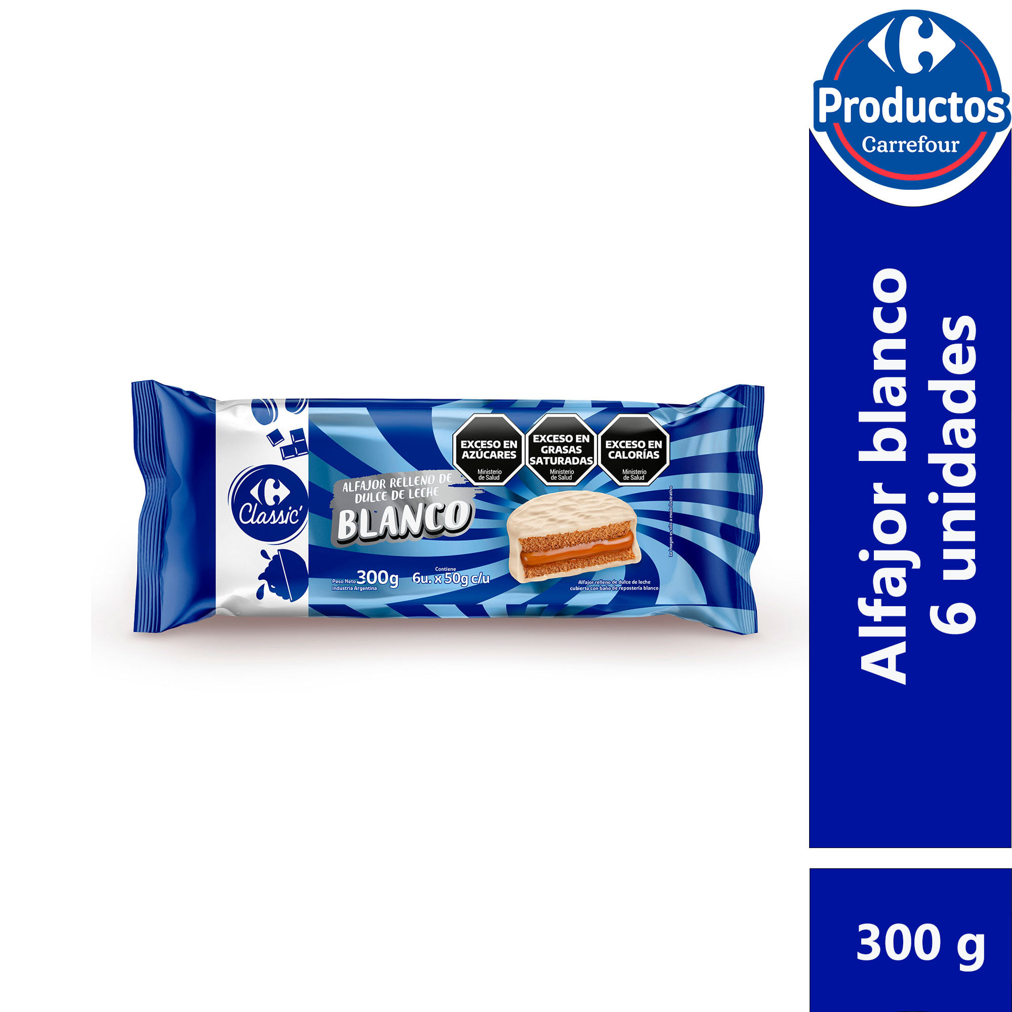 Alfajor Carrefour classic chocolate blanco 50 g. x 6 uni