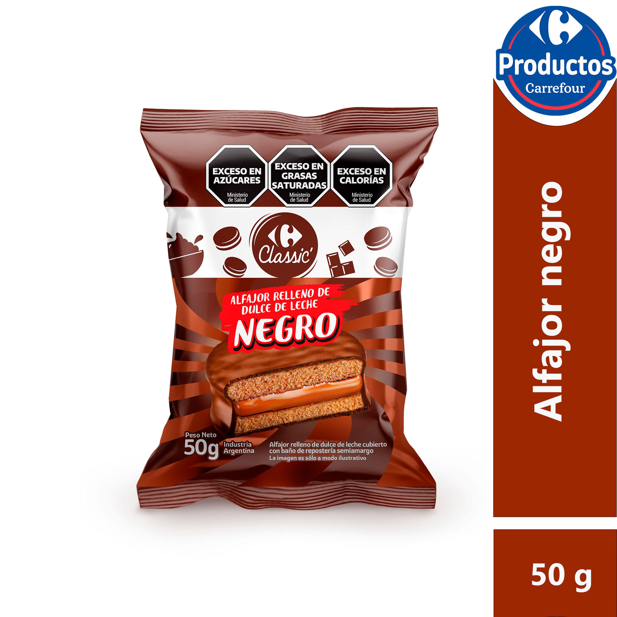 Alfajor Carrefour classic chocolate negro 50 g.