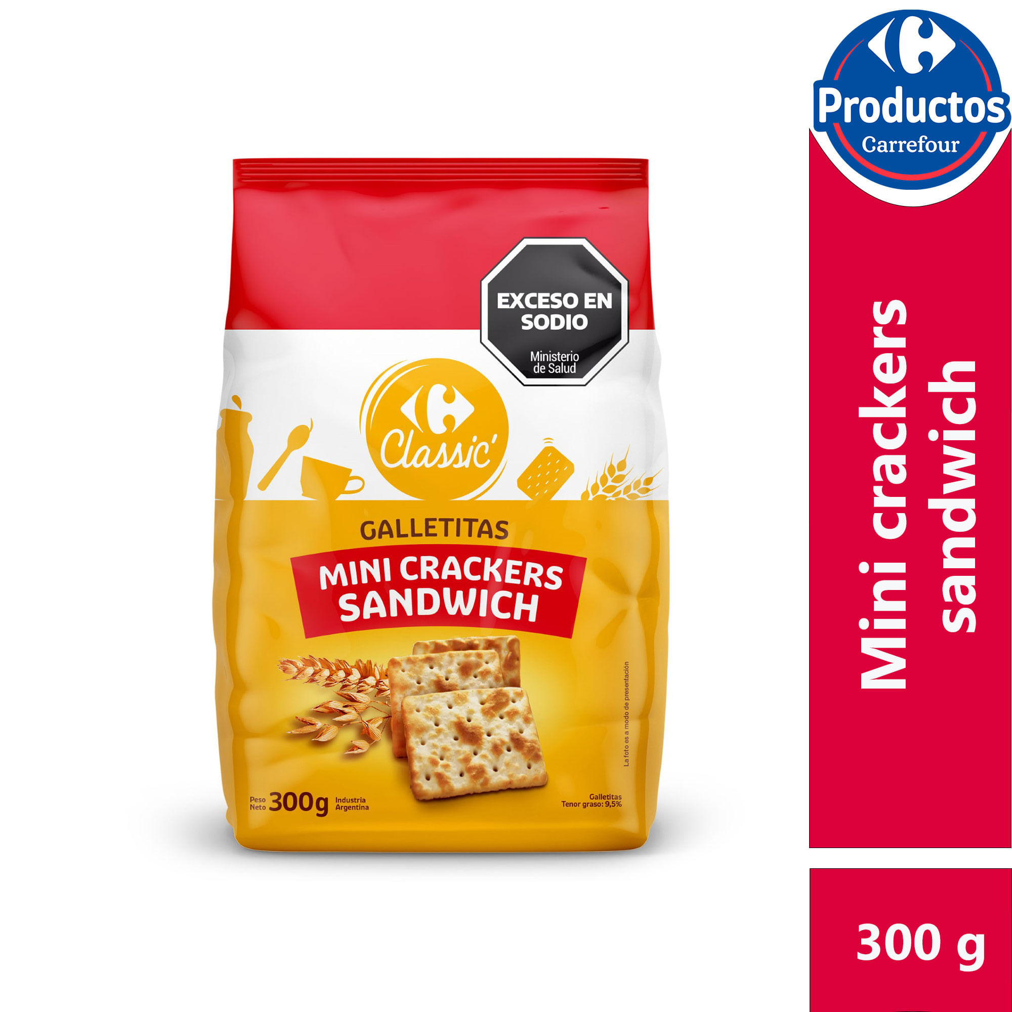 Galletitas crackers Carrefour Classic mini sandwich 300 g.