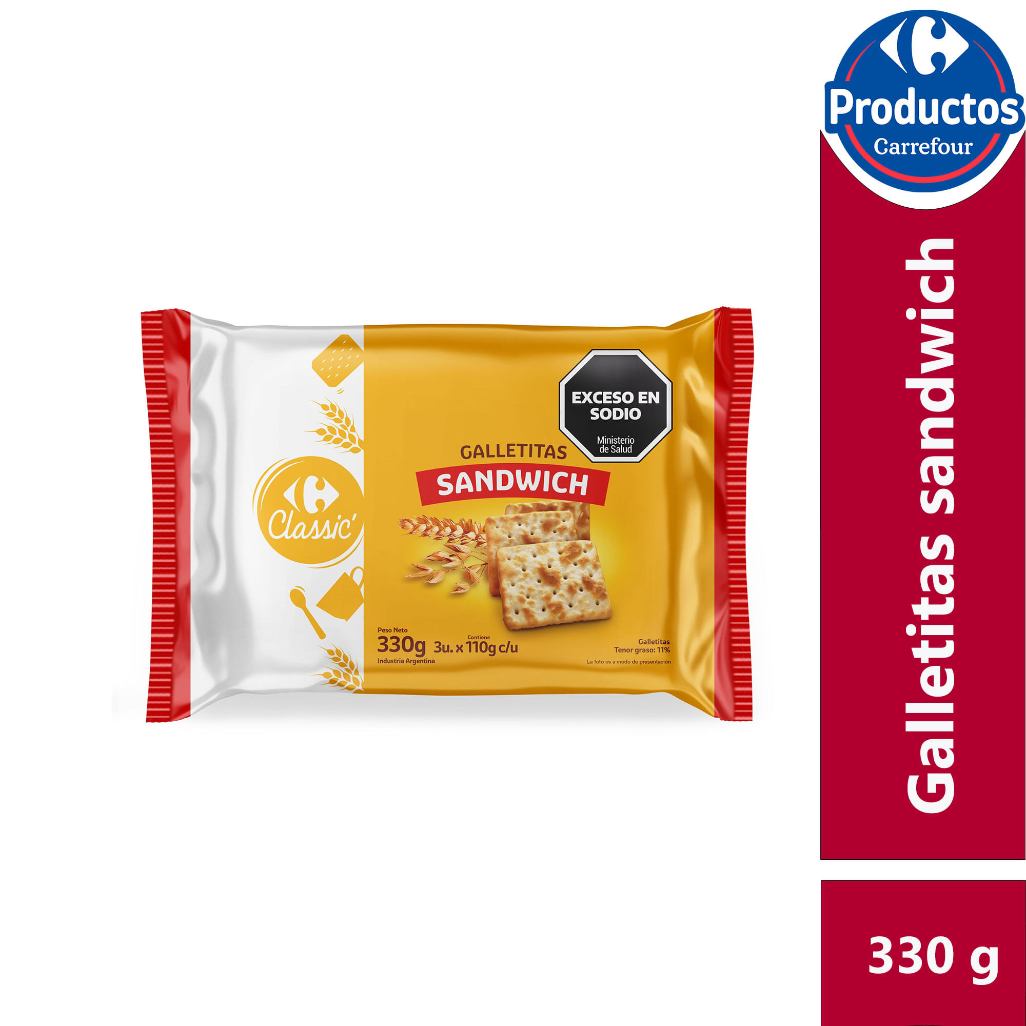 Galletitas crackers Carrefour Classic sandwich x3 330 grs