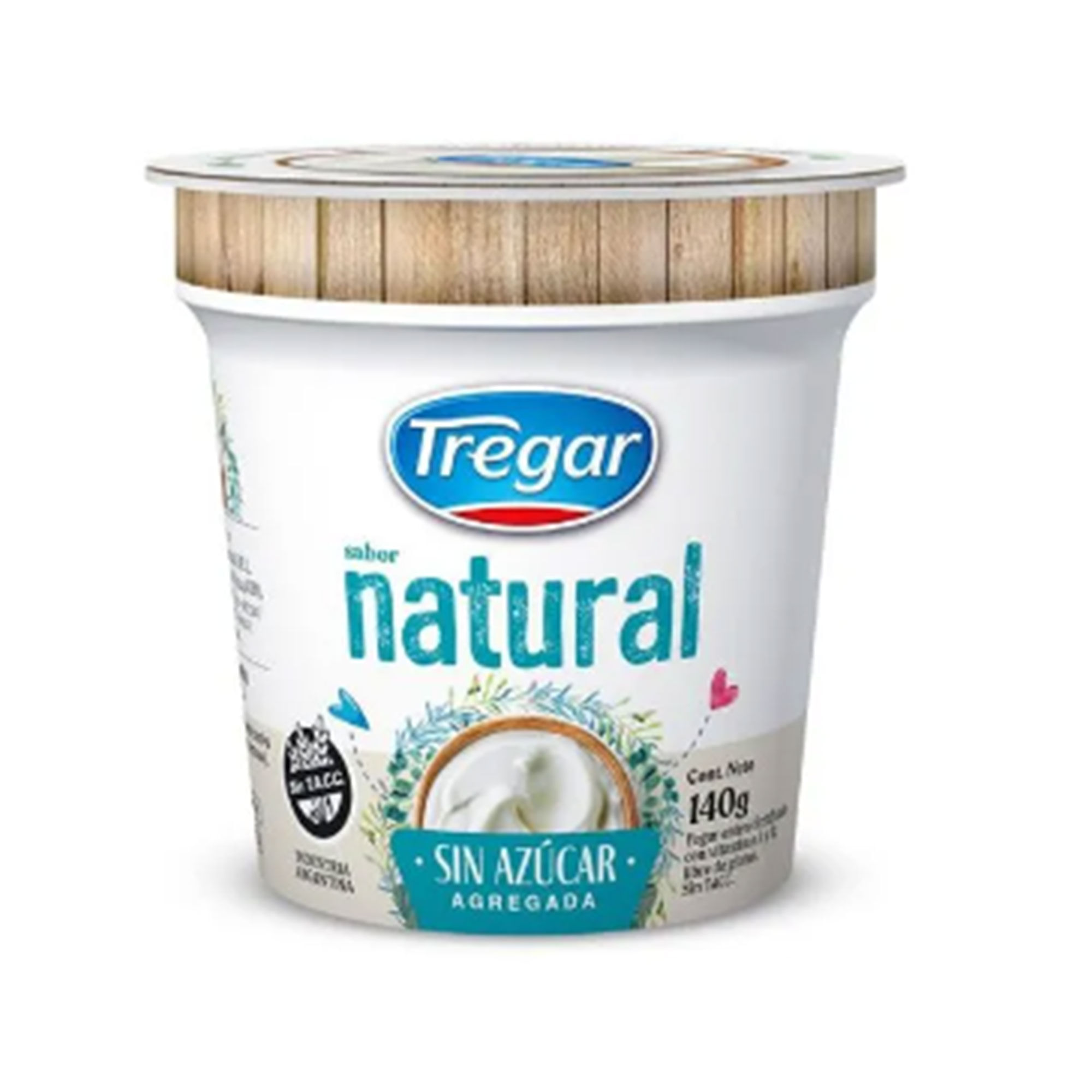 Yogur entero natural Tregar sin azúcar en pote 140 g.