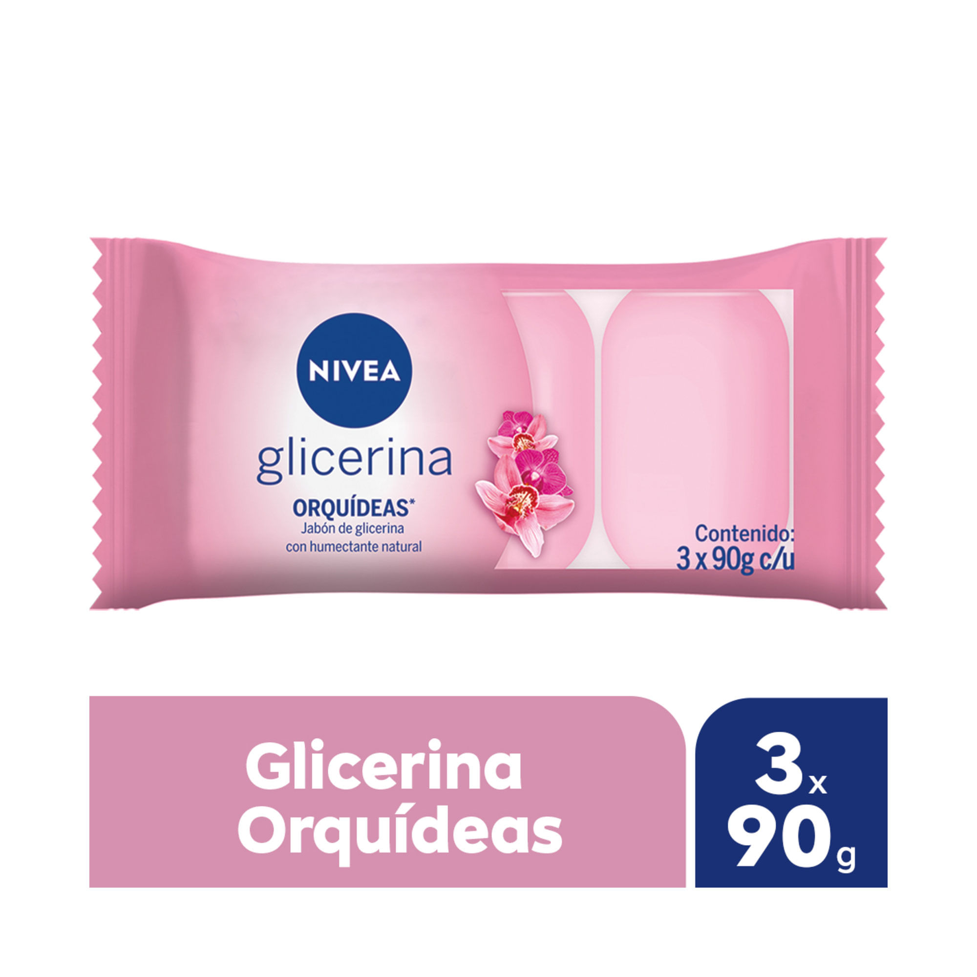 Jabón con glicerina Nivea orquídeas para todo tipo de piel x3 90 g.