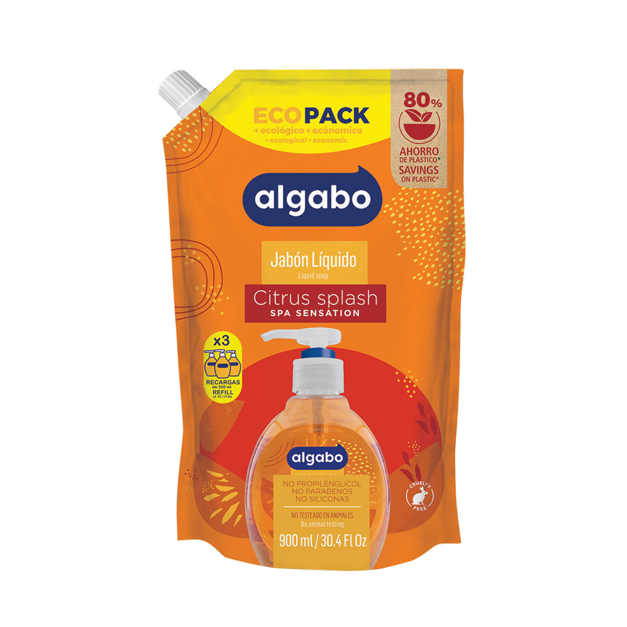 Jabón líquido Algabo ecopack citrus splash 900 cc.