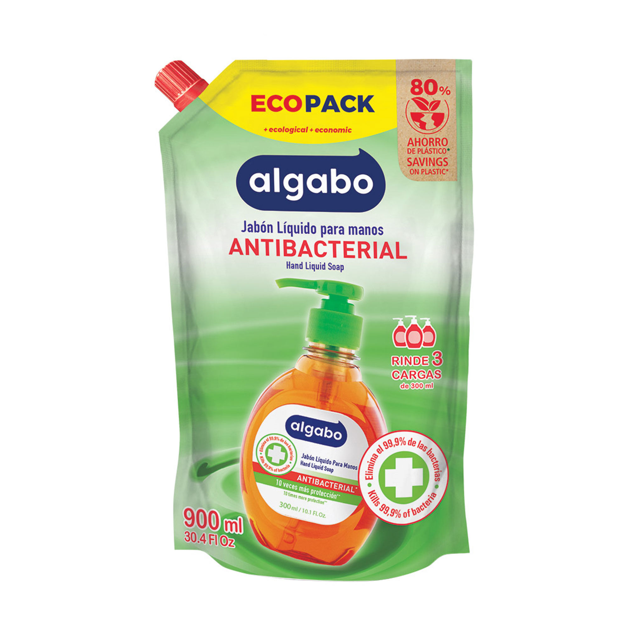 Jabón líquido antibacterial Algabo ecopack 900 cc.