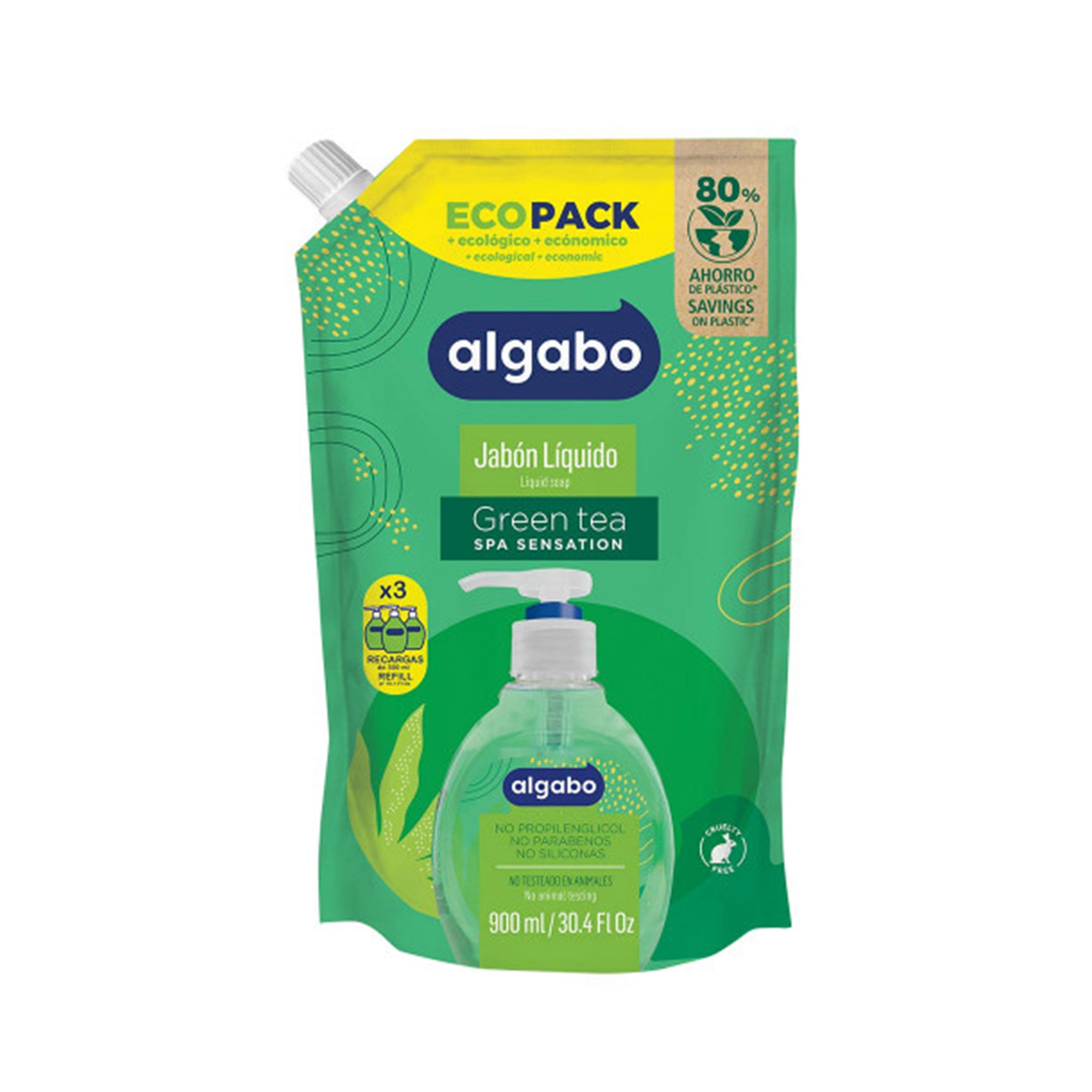 Jabón líquido Algabo ecopack green tea 900 cc.