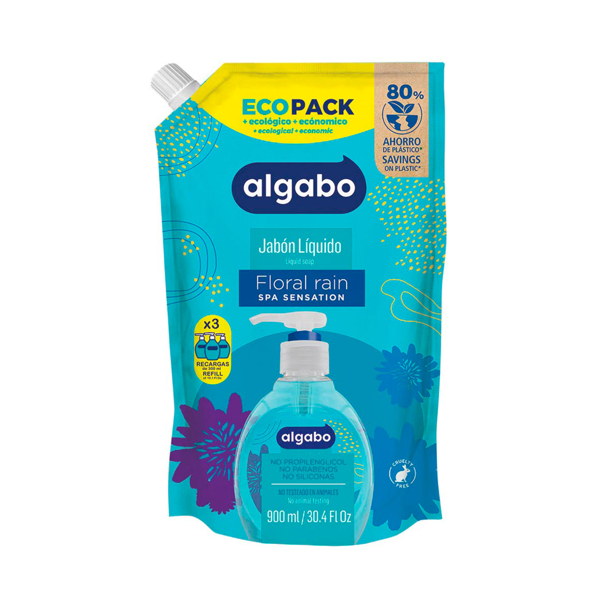 Jabón líquido Algabo ecopack floral rain 900 cc.