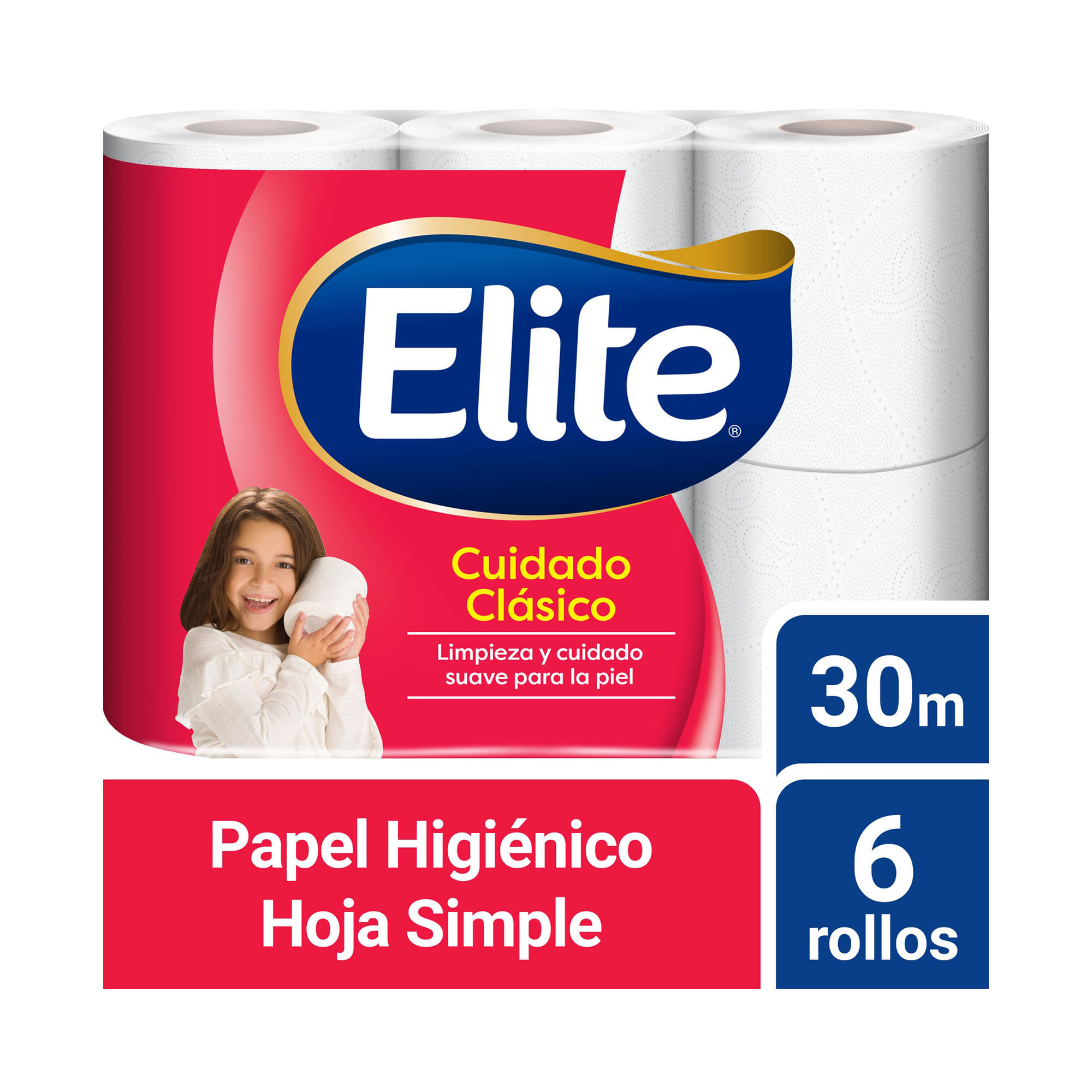 Papel higiénico Elite cuidado clásico hoja simple 30 mts 6 uni