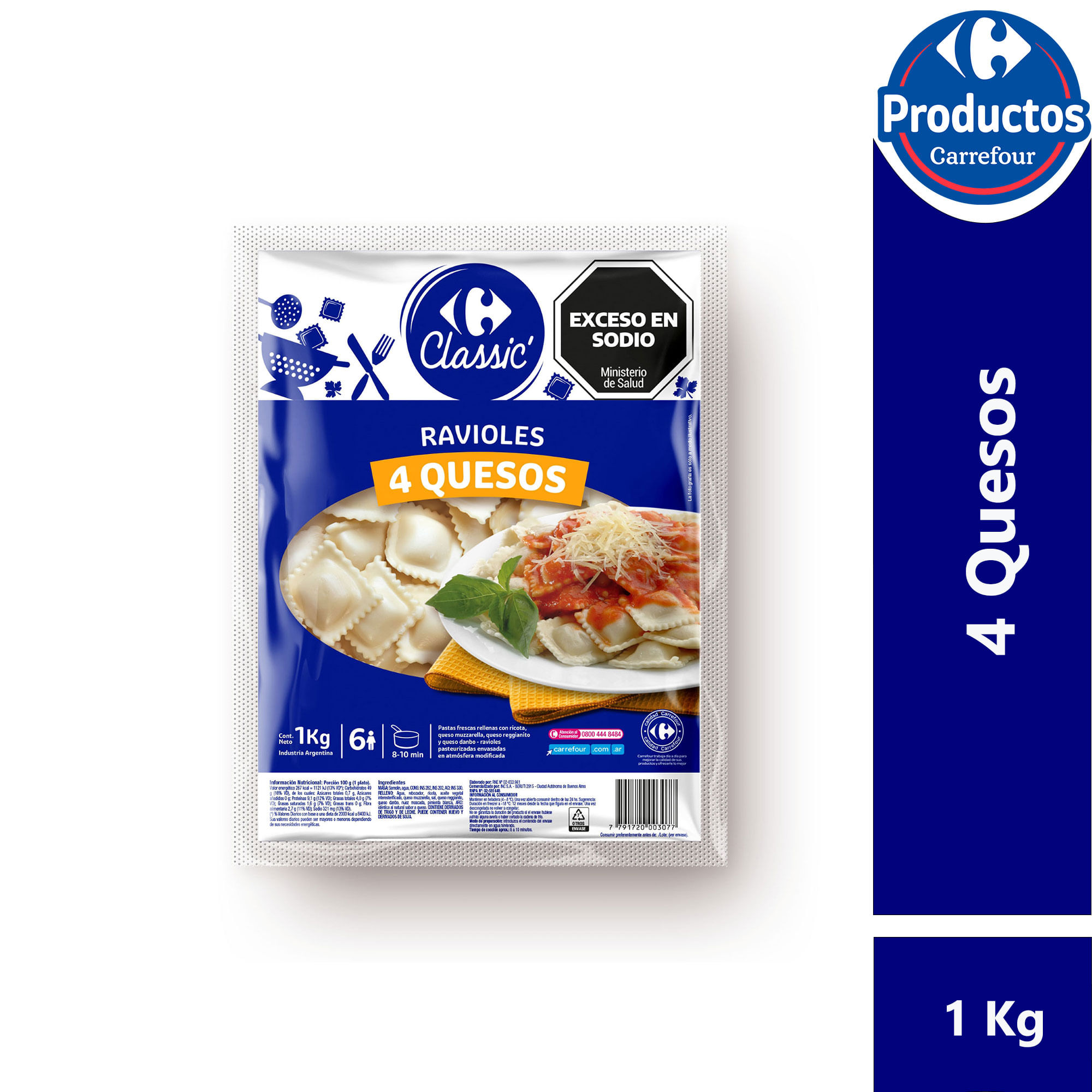 Ravioles Carrefour classic cuatro quesos 1 kg.