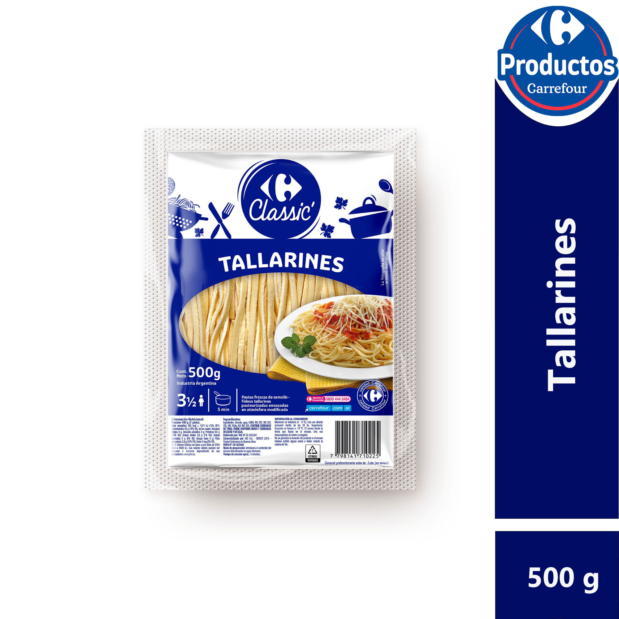 Fideos tallarines Carrefour classic 500 g.