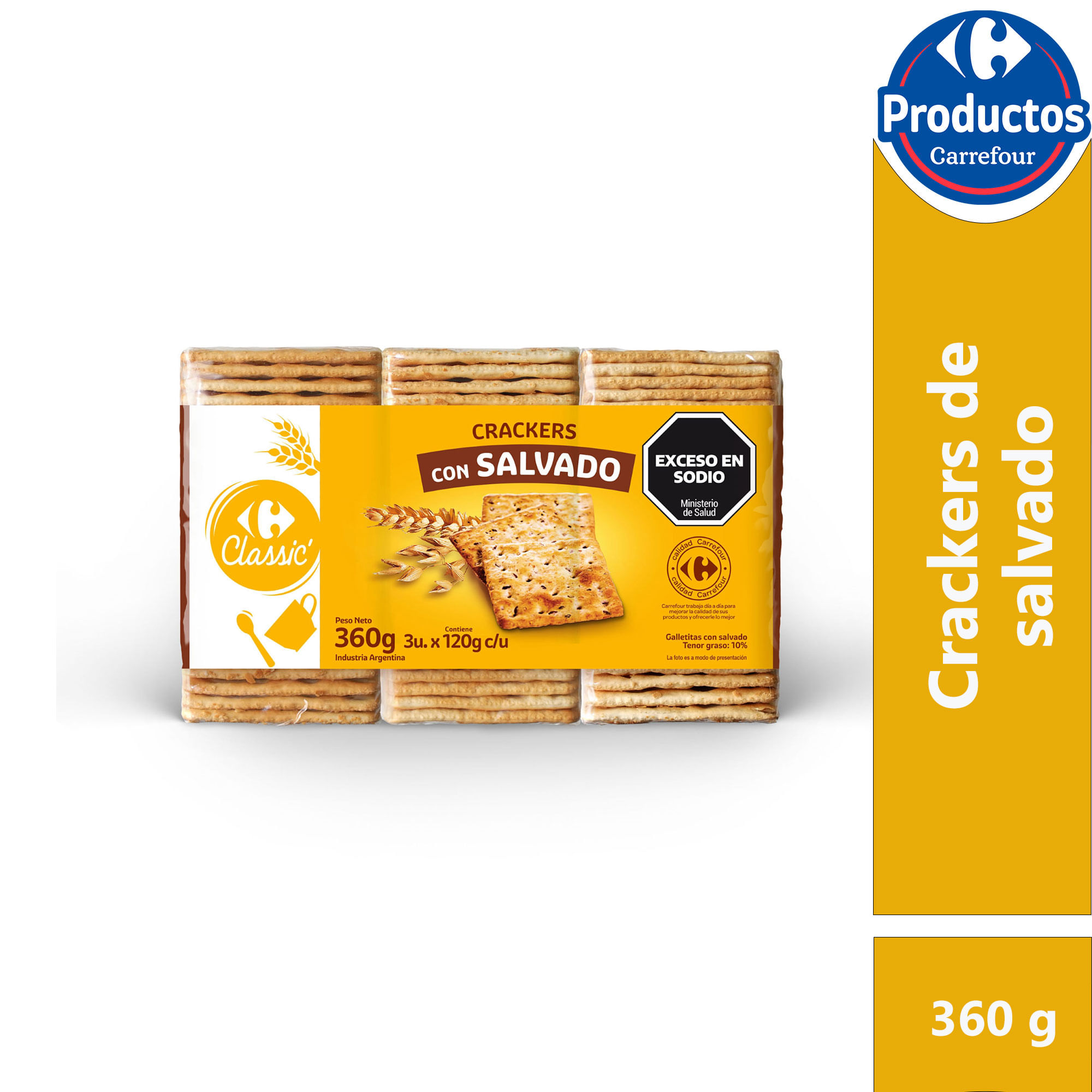 Galletitas crackers Carrefour classic salvado x3 360 grs