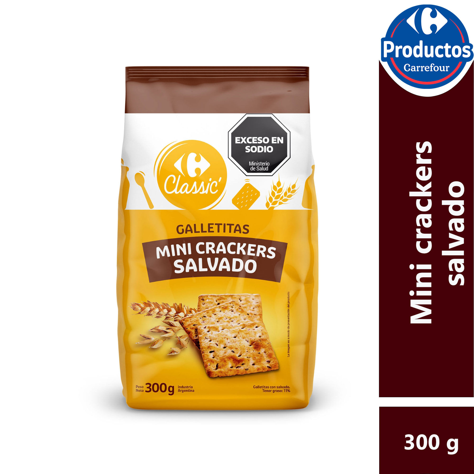Galletitas mini crackers de salvado Carrefour classic 300 gr.