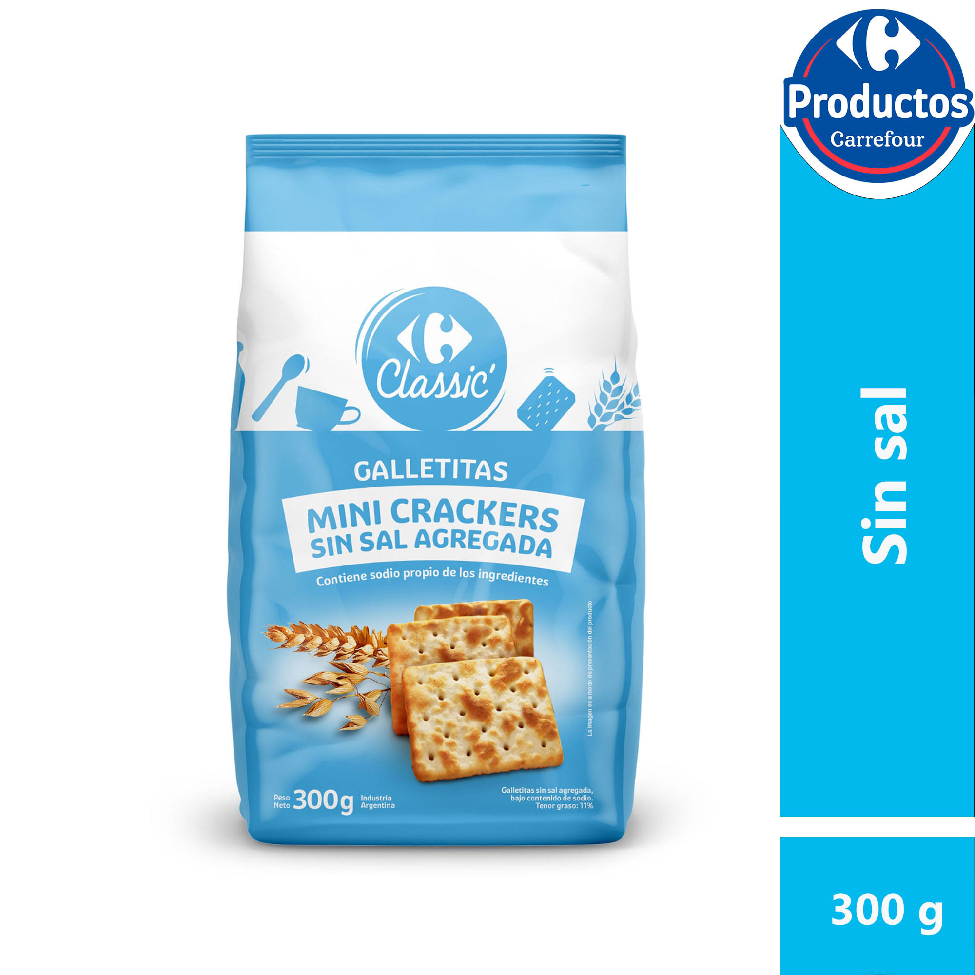 Galletitas mini crackers Carrefour classic sin sal 300 g.