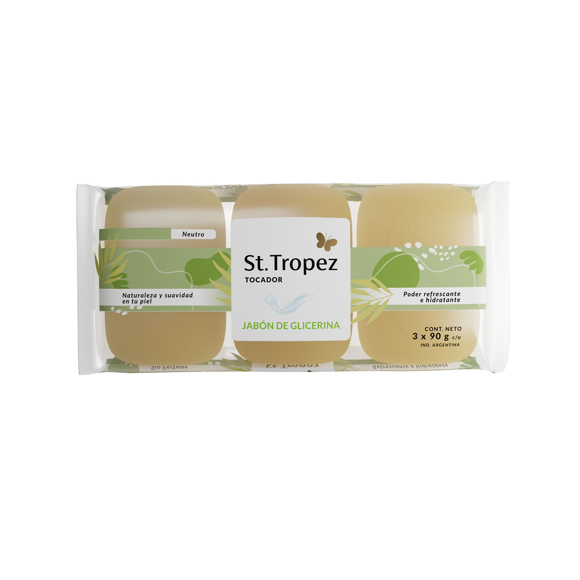 Jabón de tocador ST tropez de glicerina neutro x3 90 g.