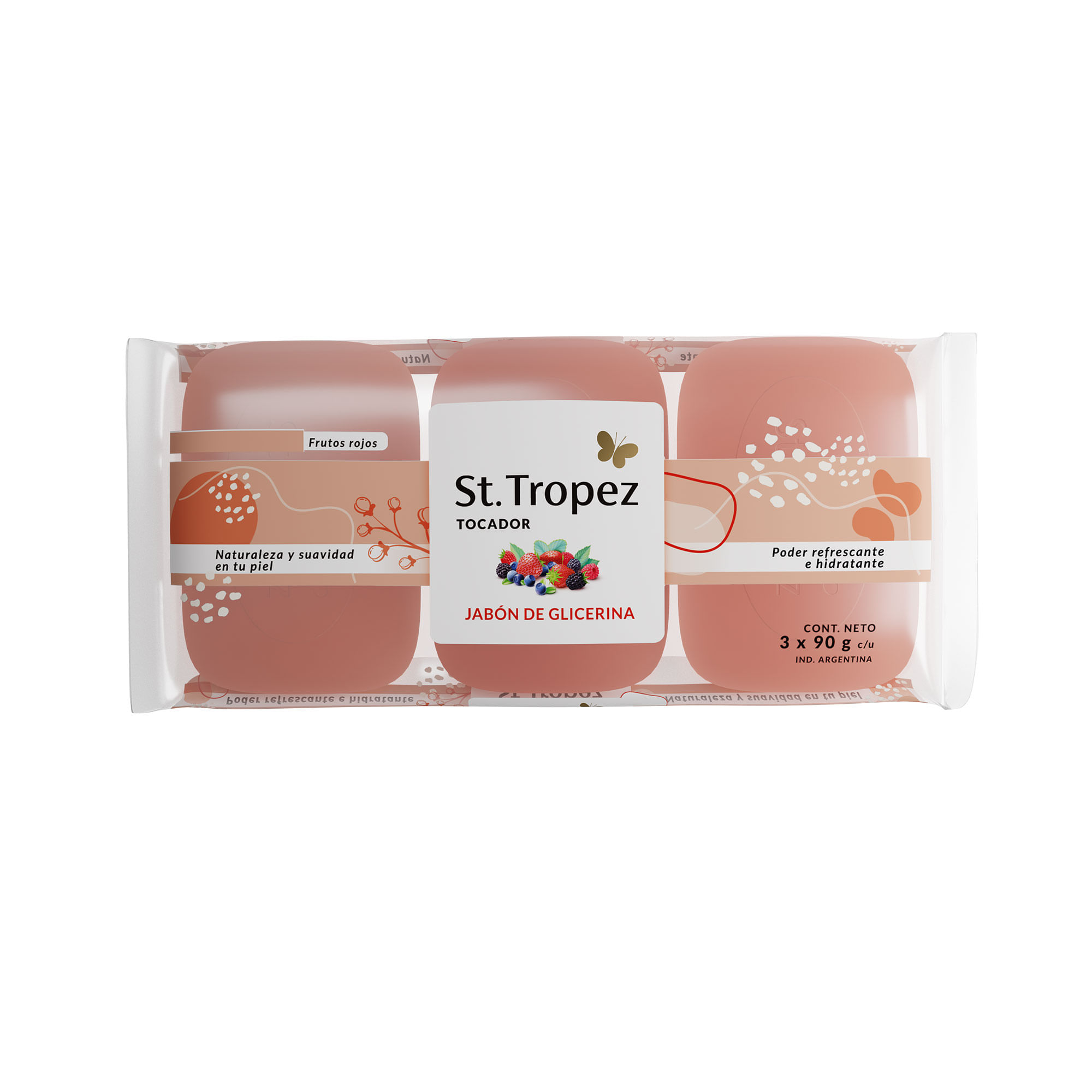 Jabón de tocador ST tropez de glicerina frutos rojos x3 90 g.