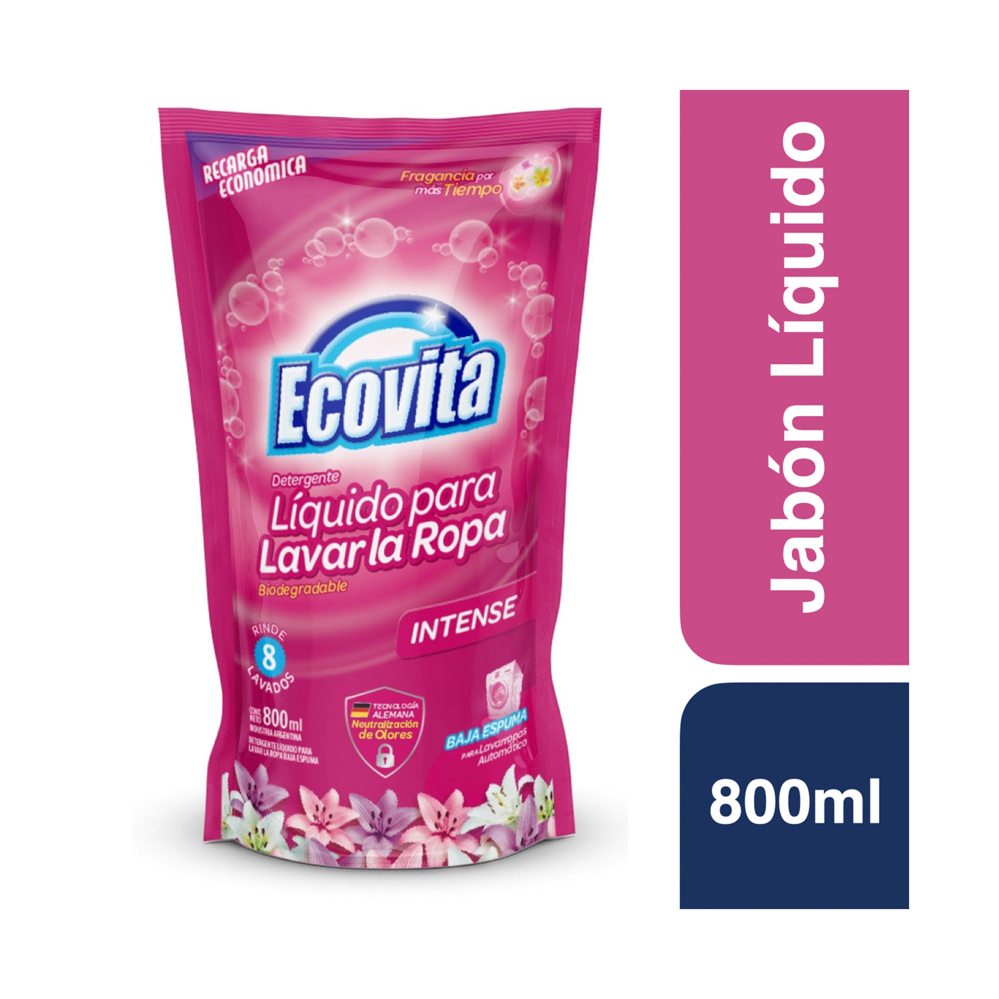 Jabón líquido para ropa Ecovita intense doypack 800 cc.