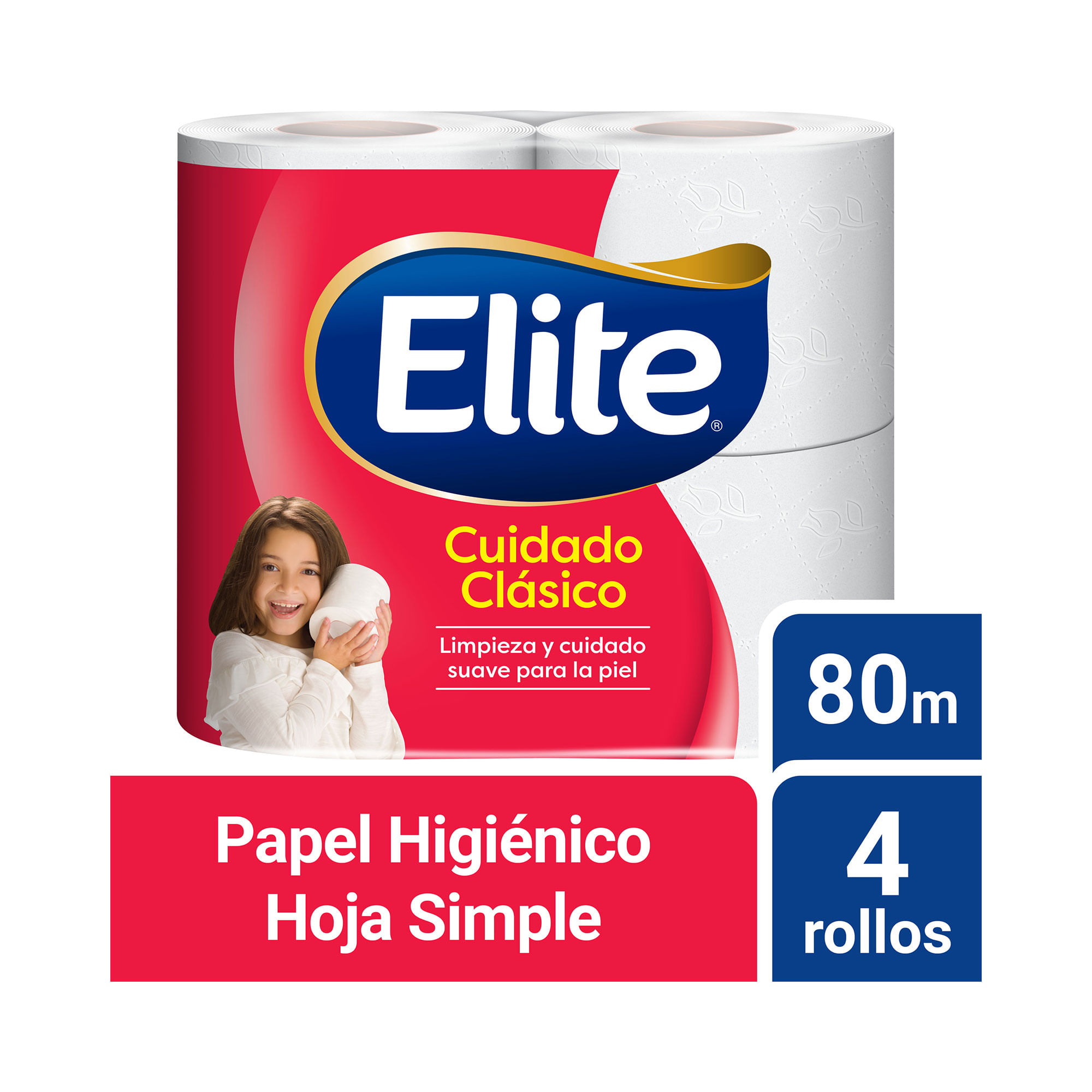 Papel higiénico Elite cuidado clásico hoja simple 80 mts 4 uni