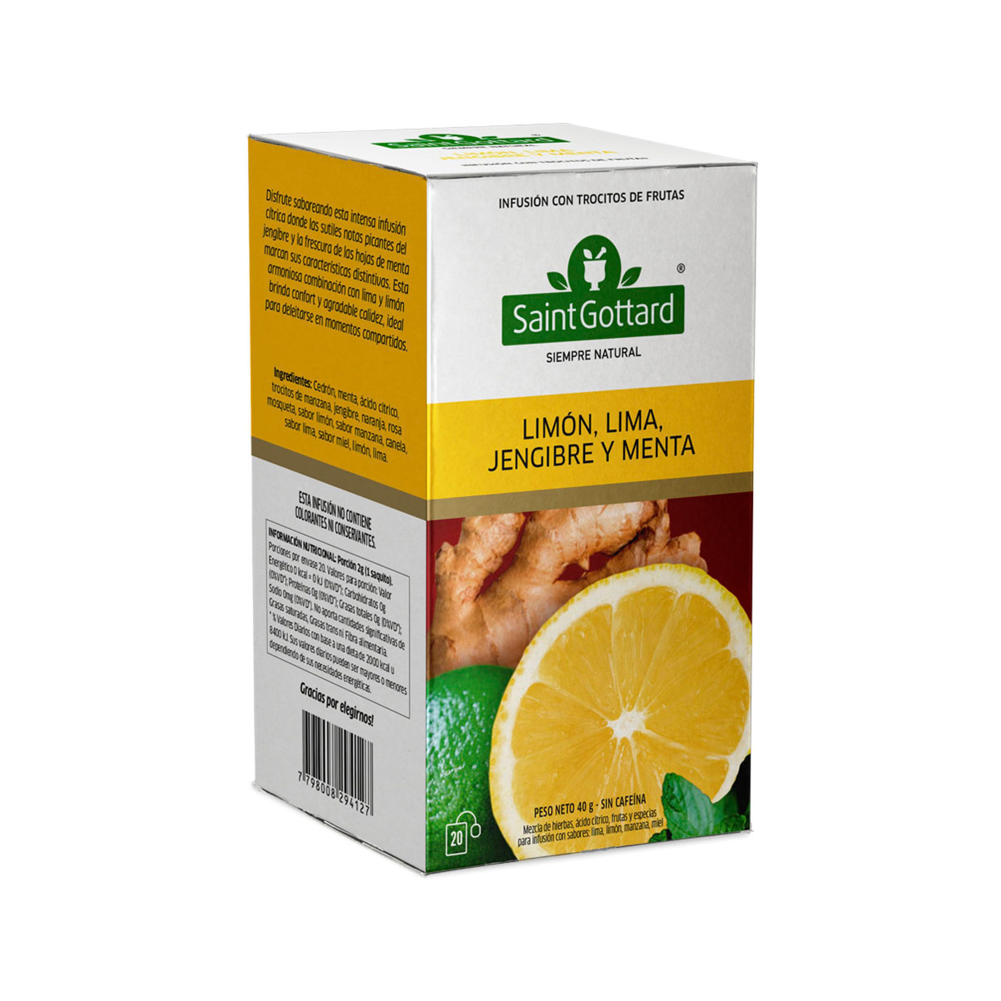 Té en saquitos Saint Gottard limon lima jengibre menta 20 u.