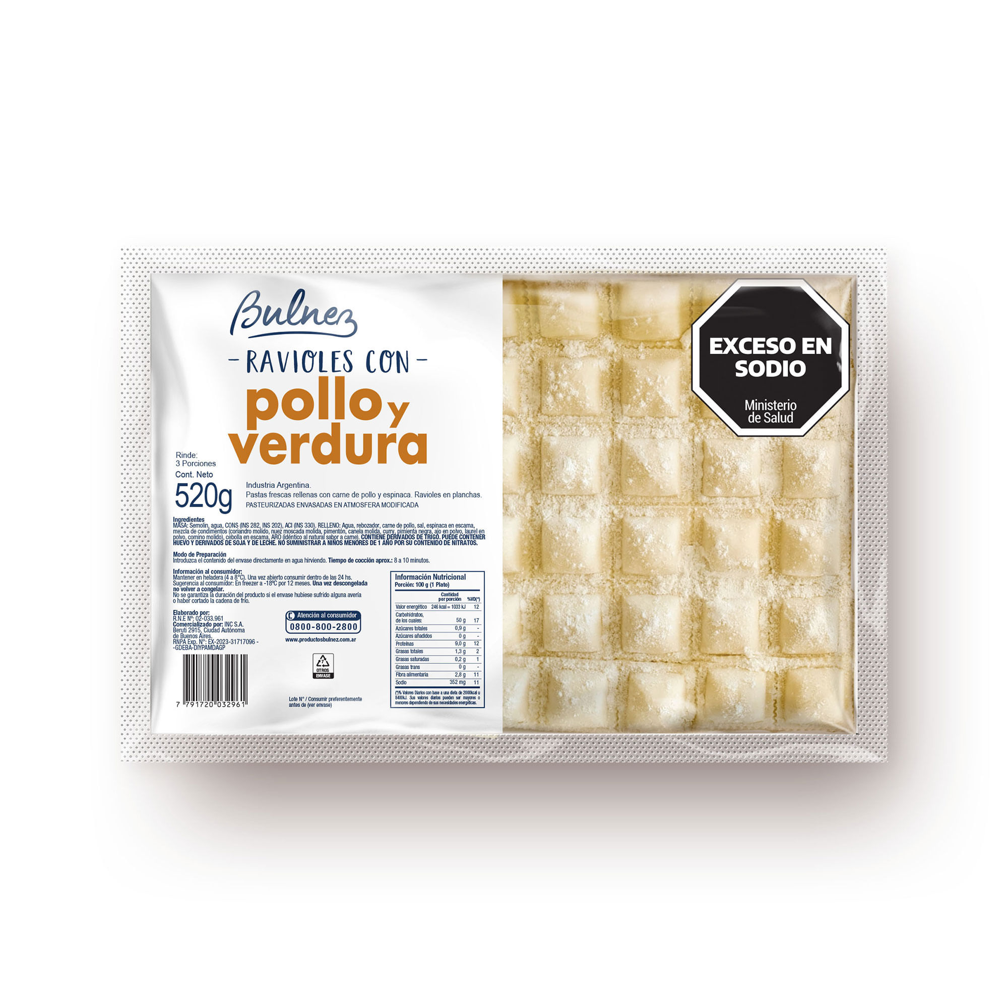 Ravioles Bulnez de pollo y verdura en plancha 520 g.