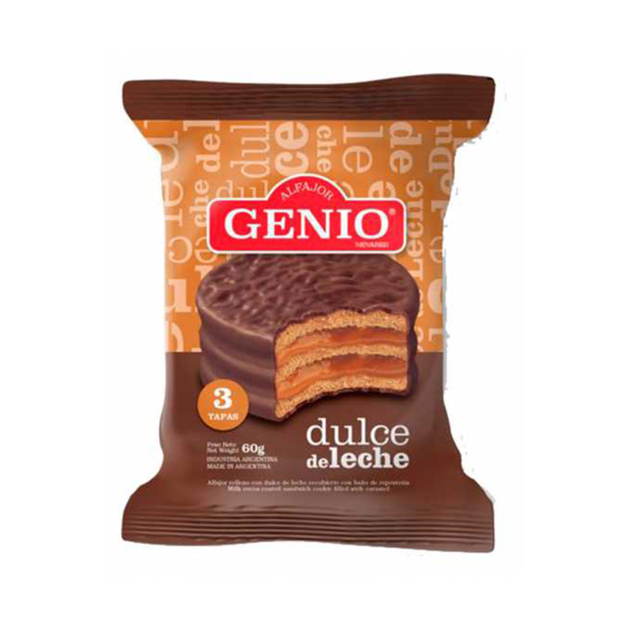 Alfajor negro triple Genio relleno de dulce de leche 60 g.