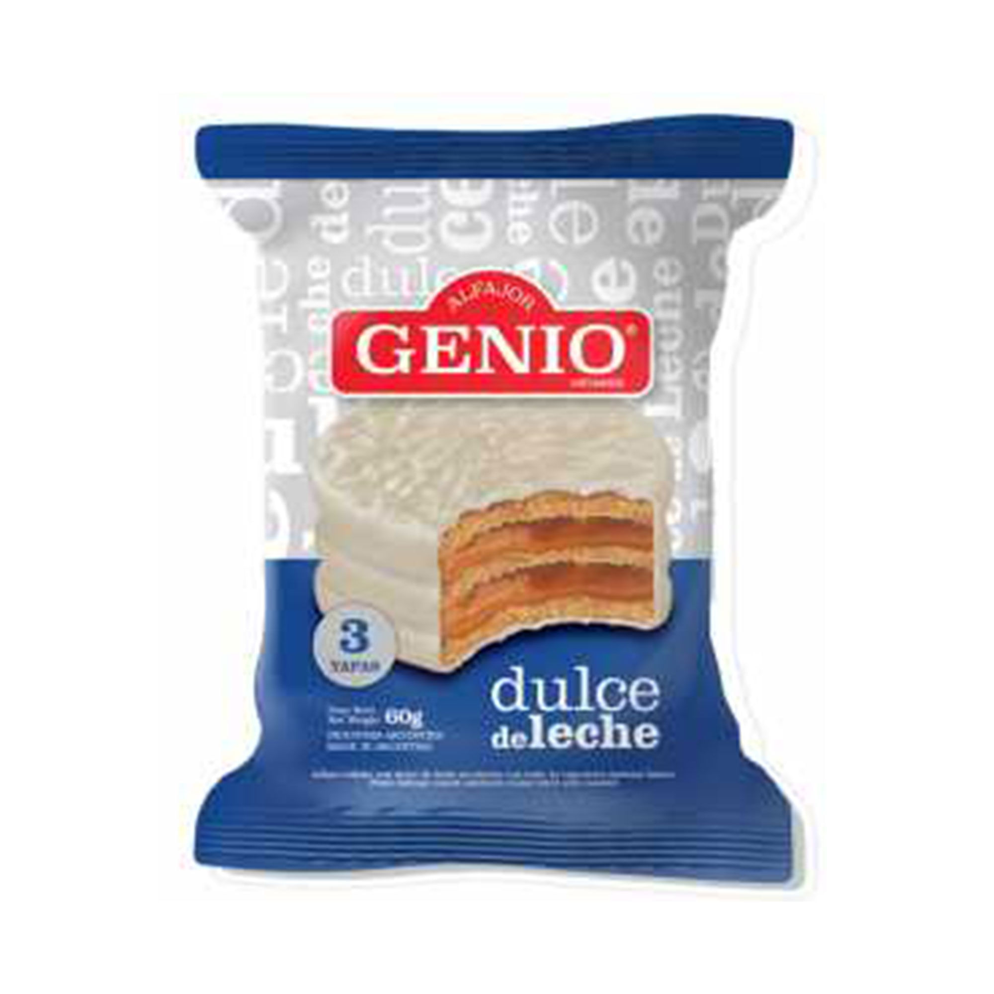 Alfajor blanco triple Genio relleno de dulce de leche 60 g.