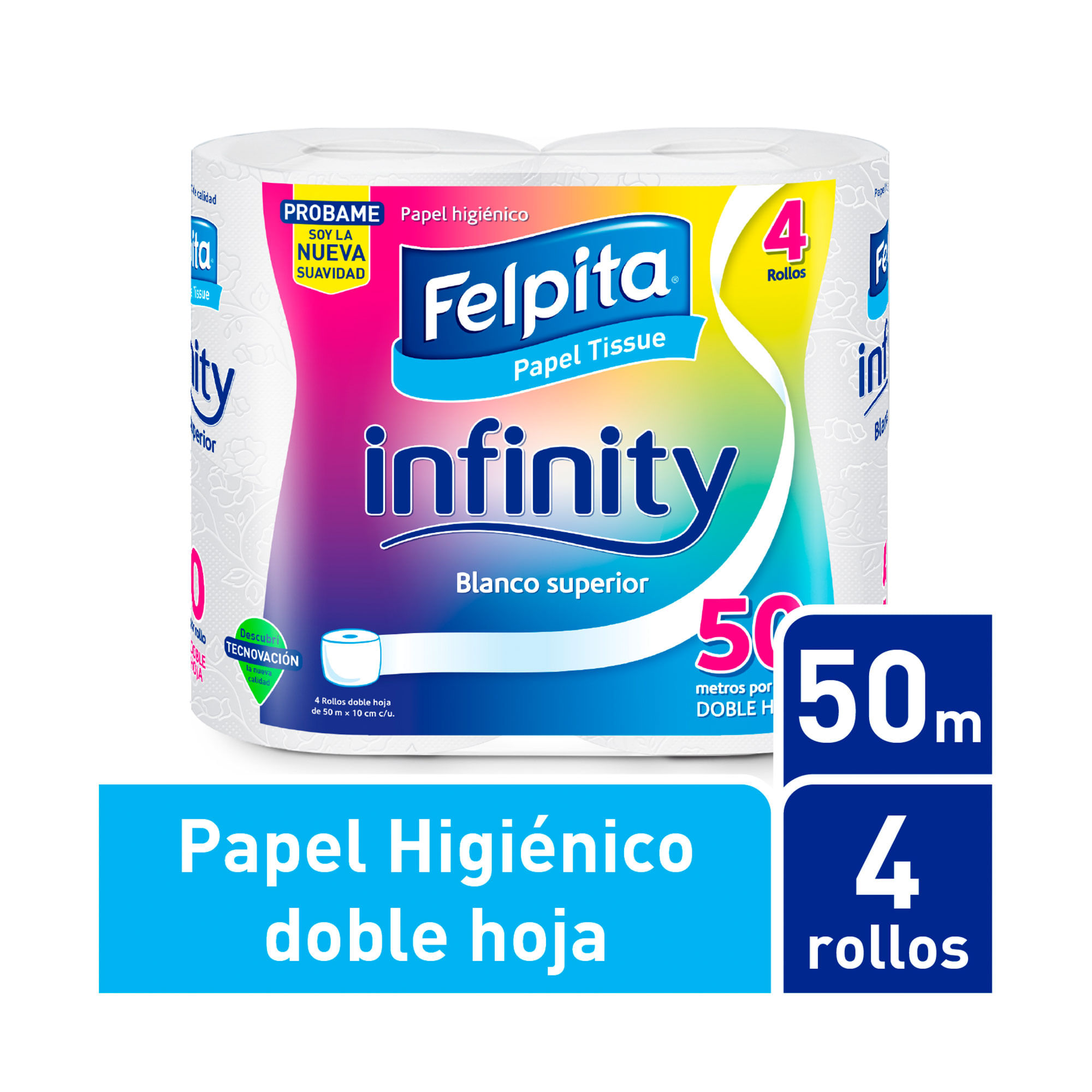 Papel higiénico Felpita doble hoja infinity 50 mts. x 4 uni
