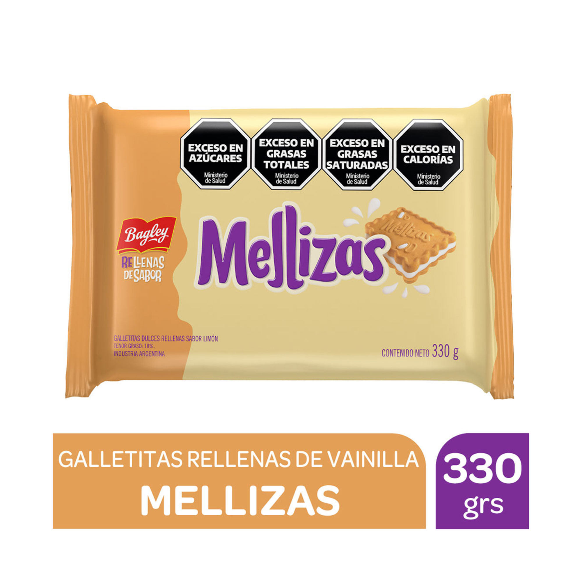 Galletitas de vainillas Mellizas rellenas de limón x3 330 grs