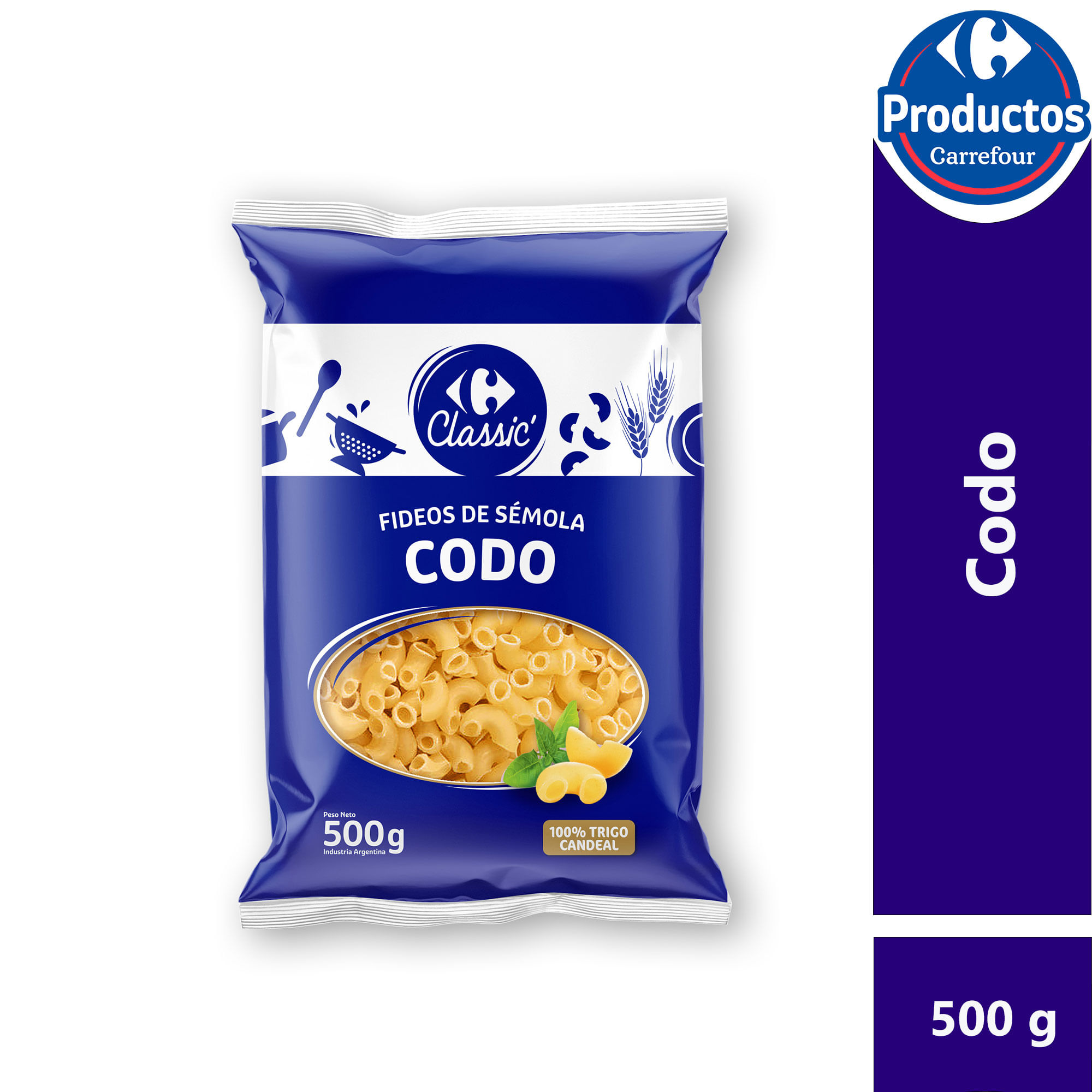Fideos guiseros codo Carrefour classic 500 g.