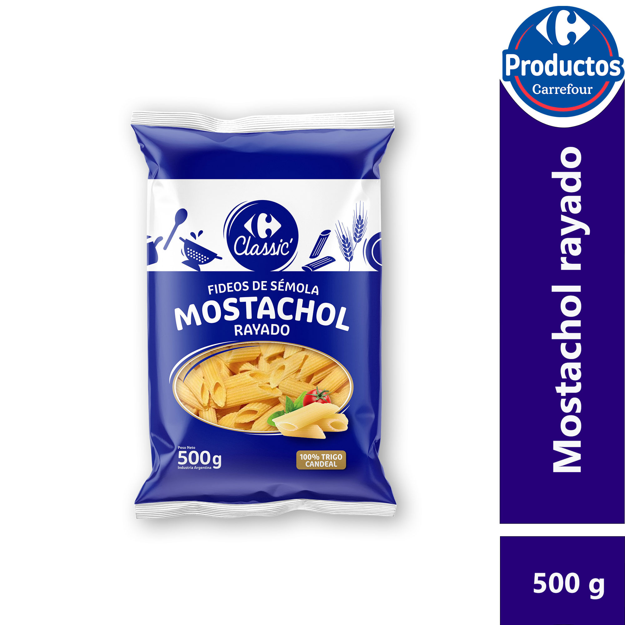 Fideos mostachol rayado Carrefour classic 500 g.