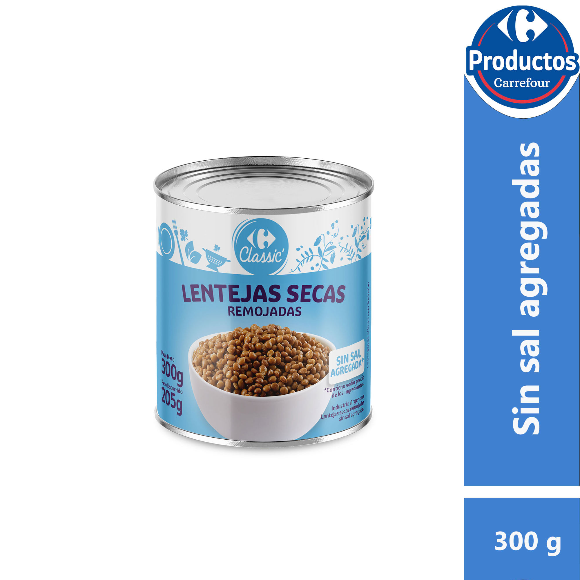 Lentejas secas remojadas Carrefour classic sin sal 300 g.