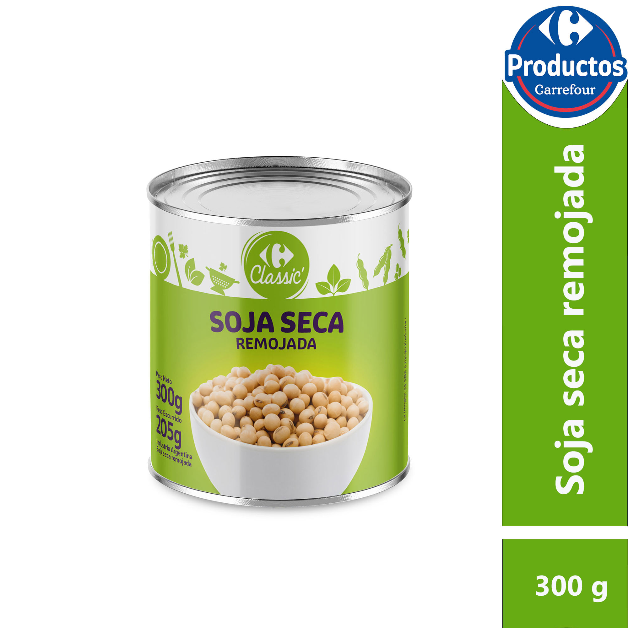 Porotos de soja Carrefour classic seca remojada 300 g.
