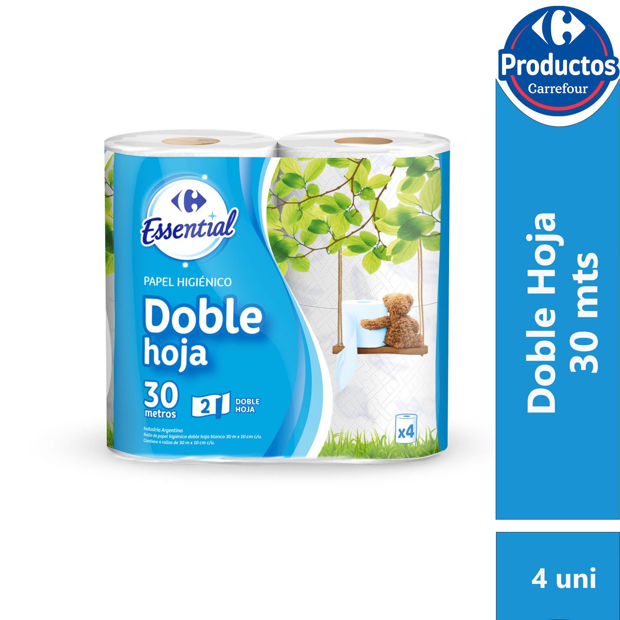 Papel higiénico doble hoja Carrefour Essential x4 30 mts.