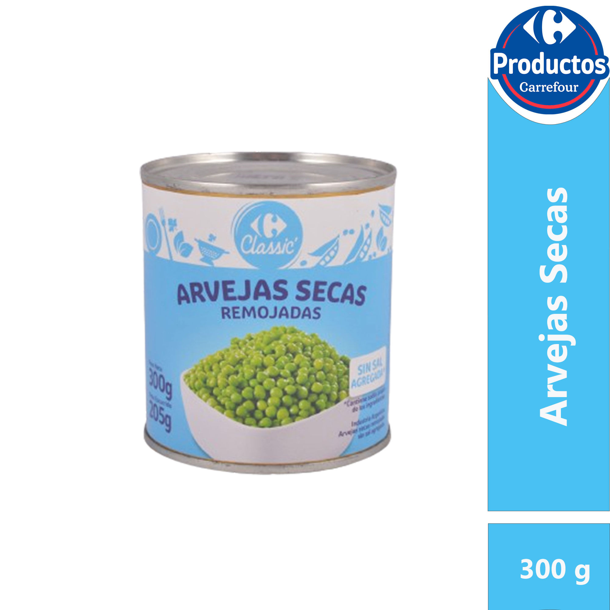 Arvejas secas remojadas Carrefour classic sin sal 300 g.