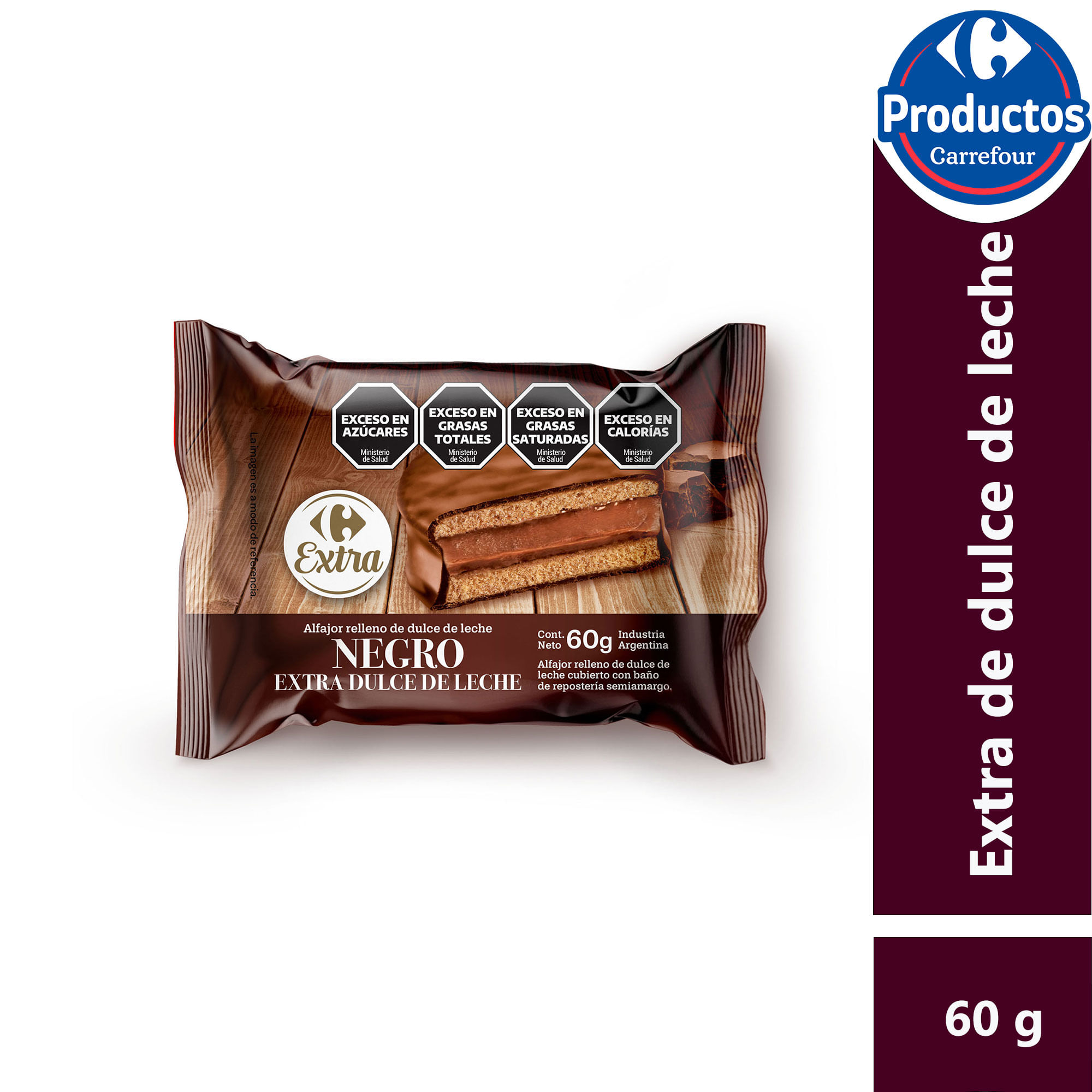 Alfajor Carrefour extra de chocolate negro 60 g.