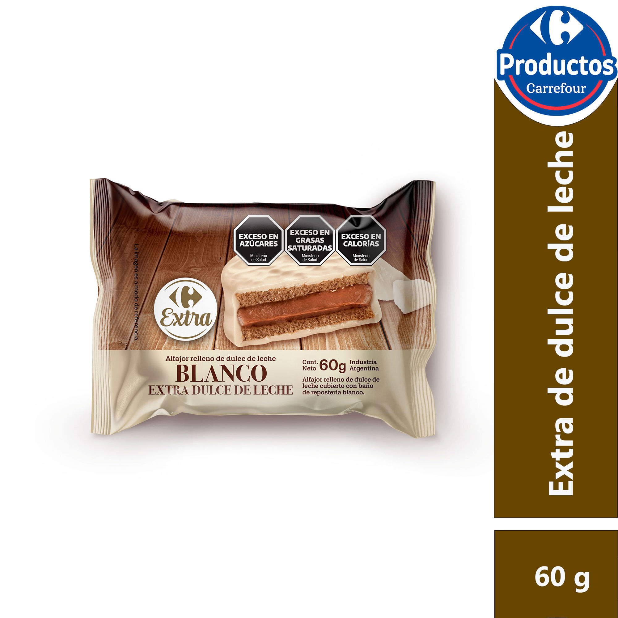 Alfajor Carrefour extra de chocolate blanco 60 g.