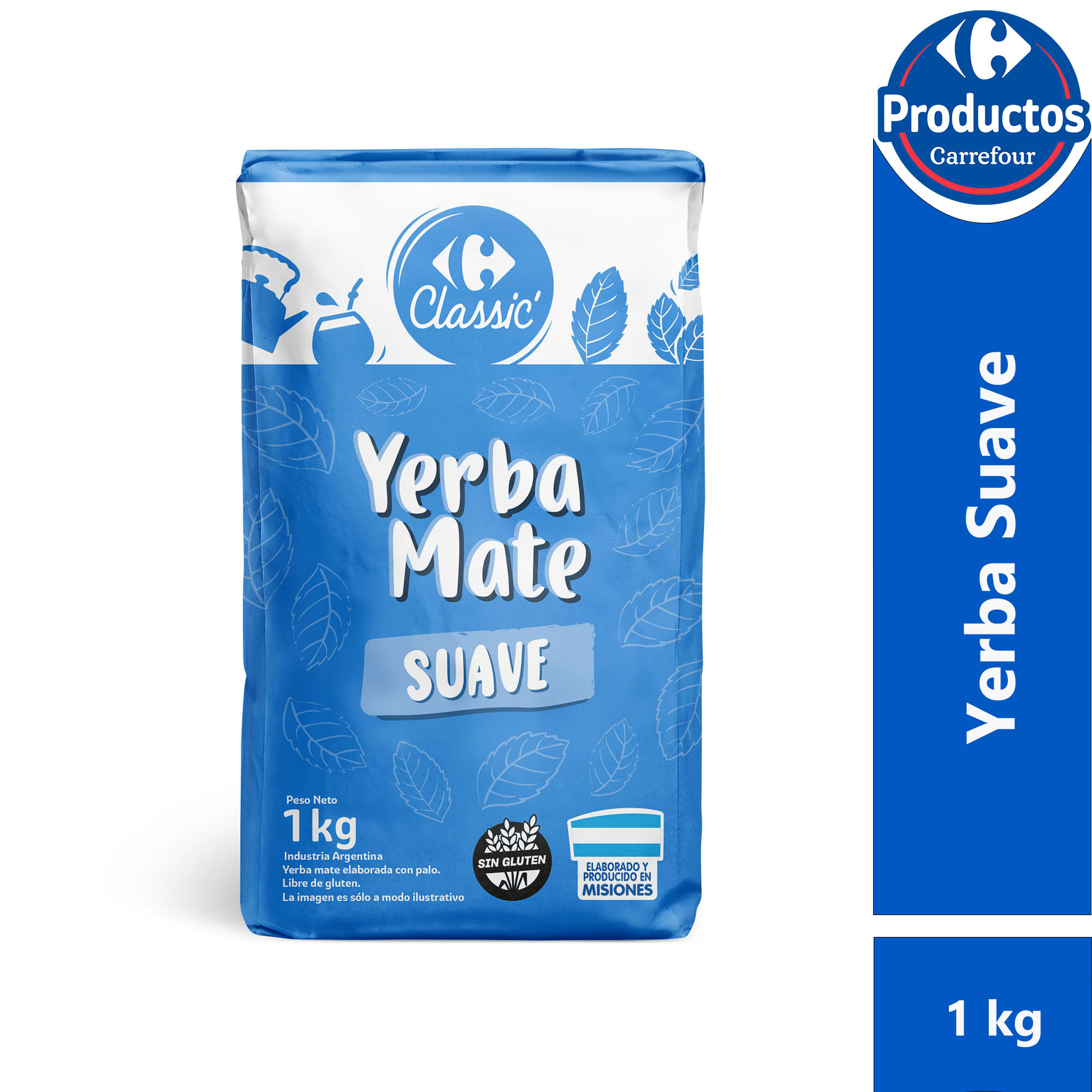 Yerba mate con palo suave Carrefour Classic 1 kg.