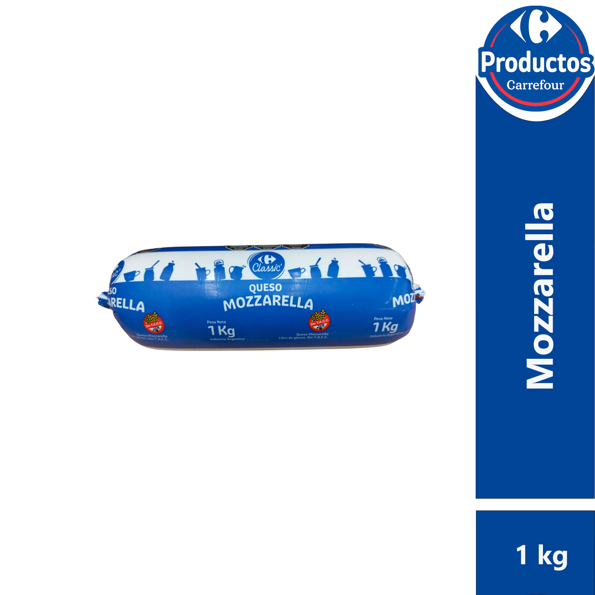 Queso mozzarella cilindro Carrefour classic 1 kg.