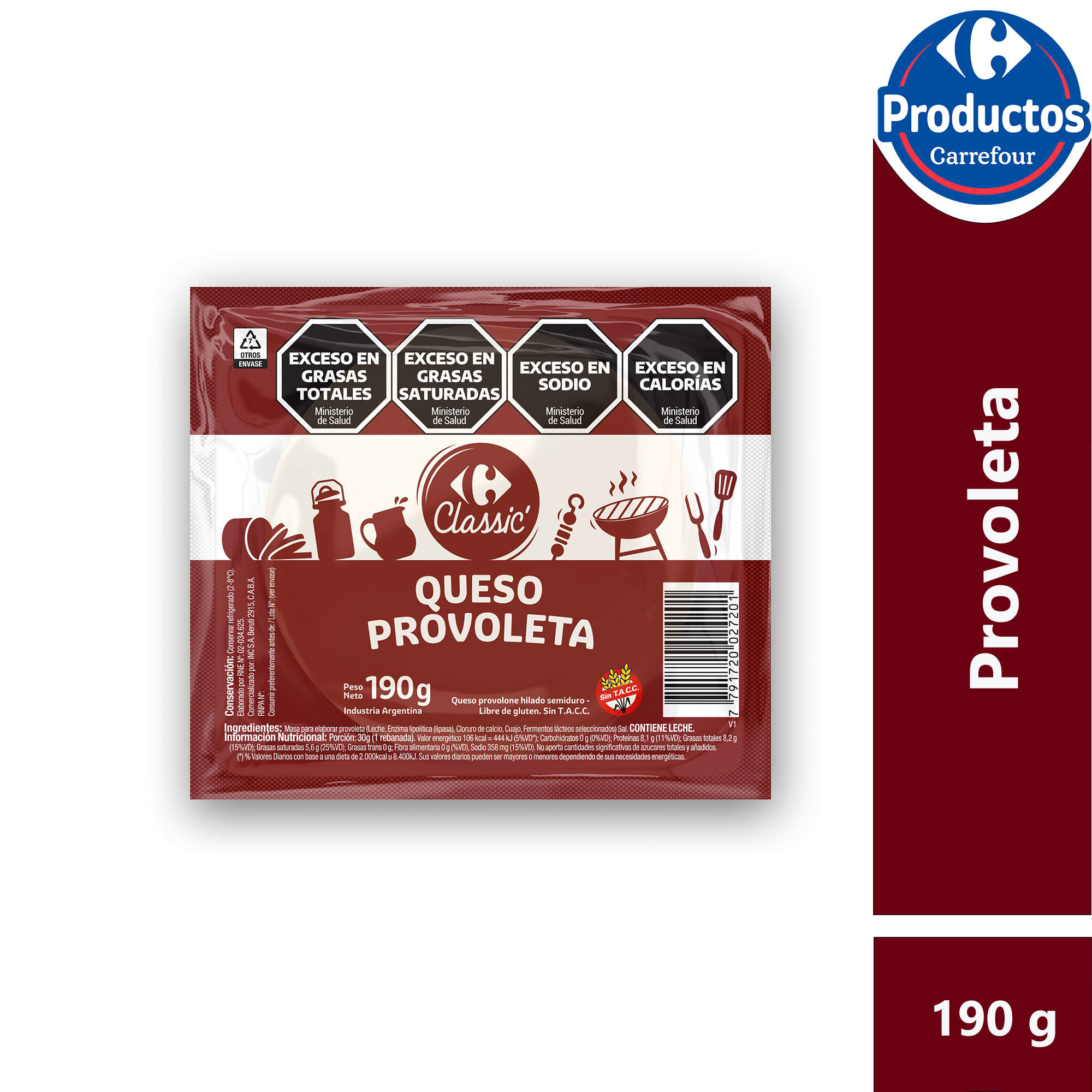 Queso provoleta Carrefour classic 190 g.
