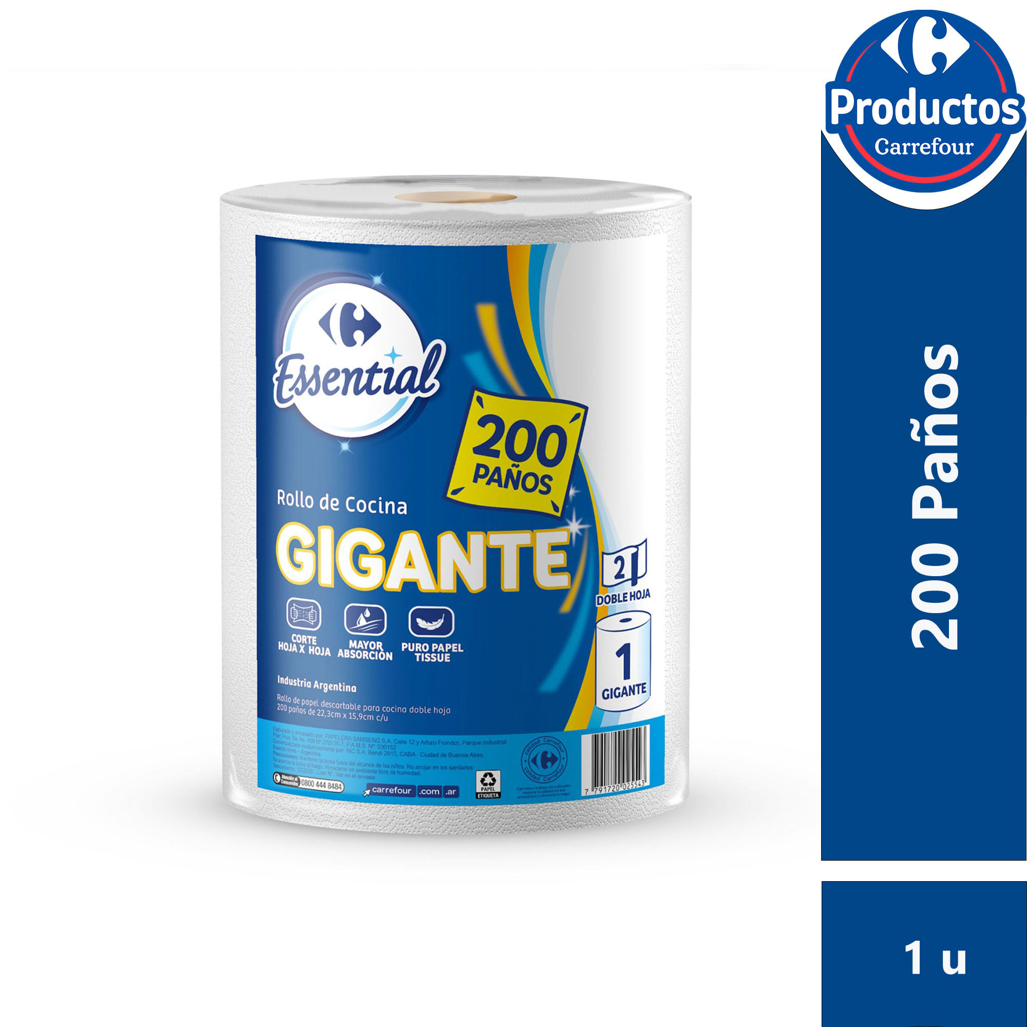 Rollo de cocina Carrefour Essential maxi blanco x 200 paños