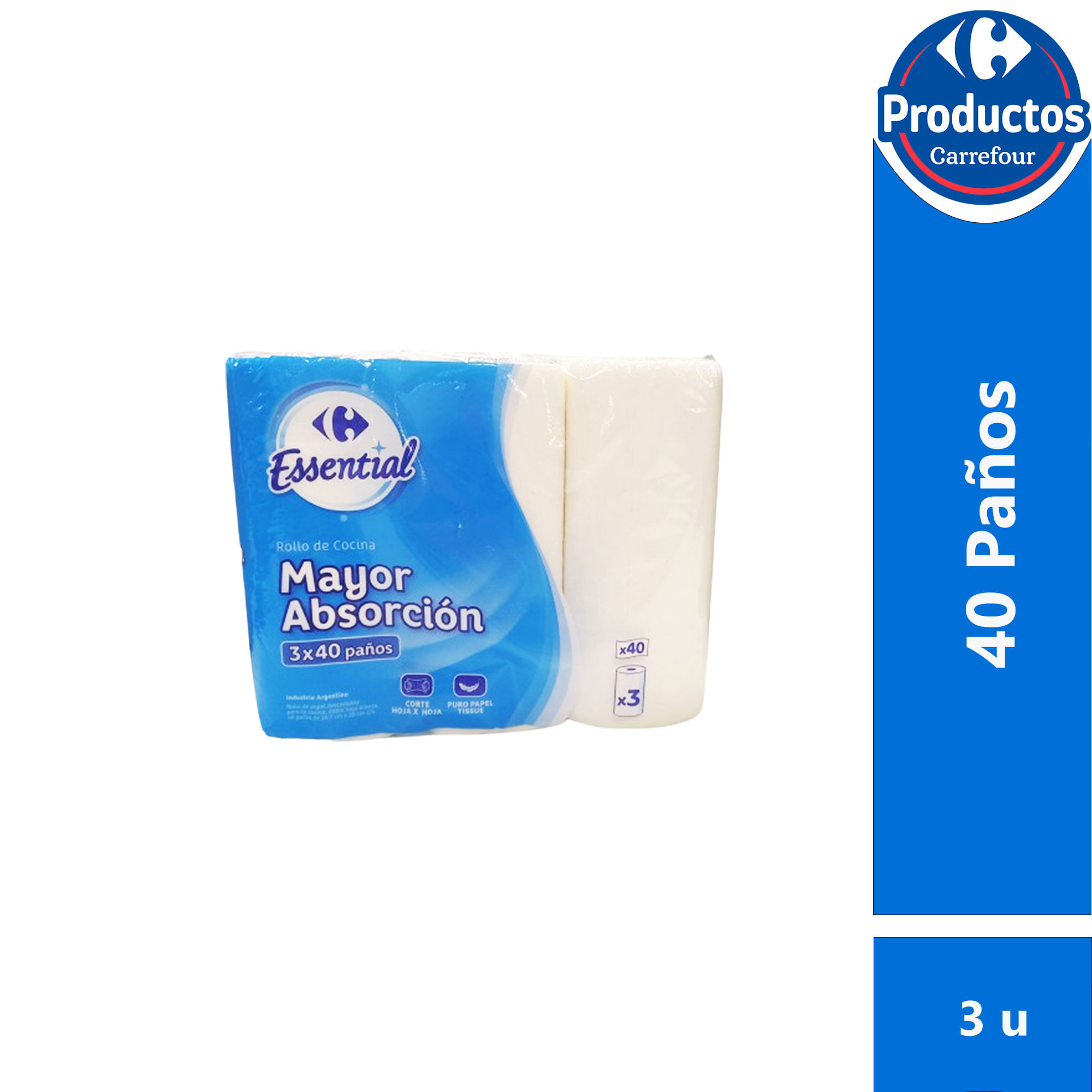Rollo de cocina Carrefour Essential x3 40 paños