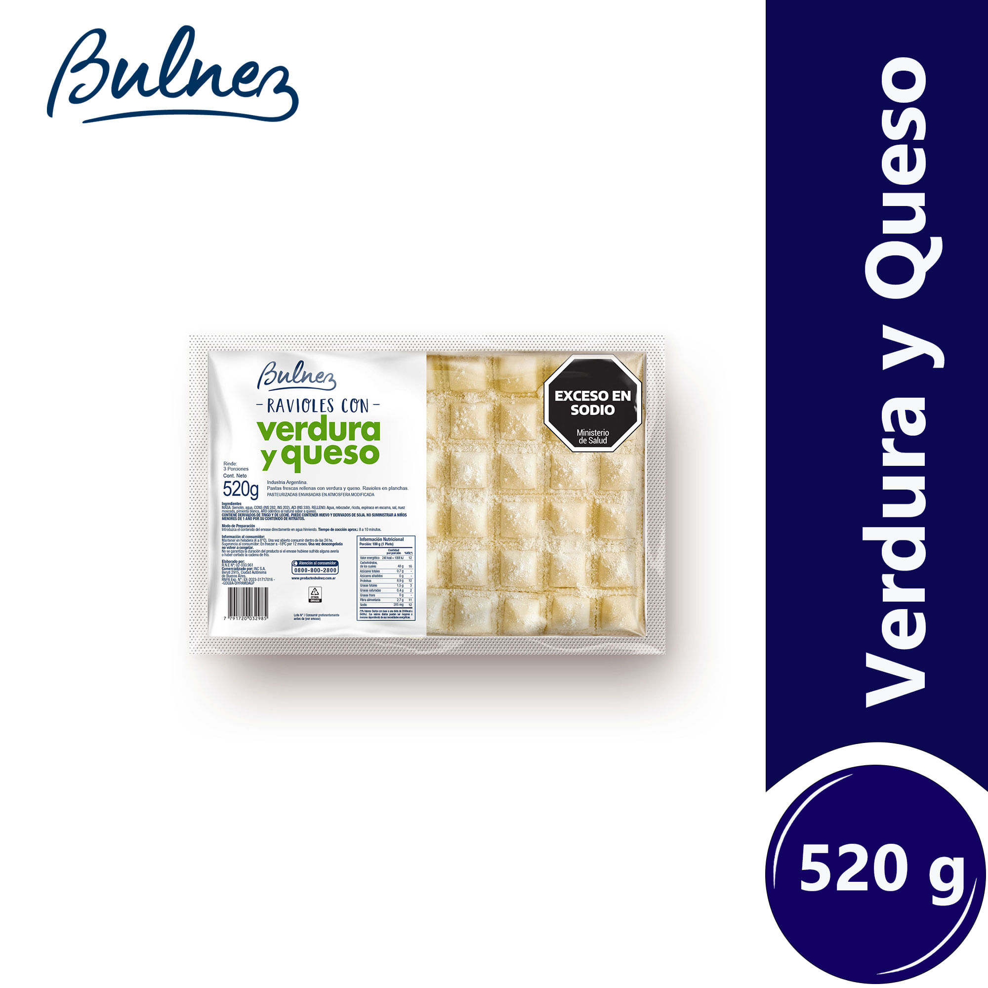 Ravioles Bulnez de verdura y queso en plancha 520 g.