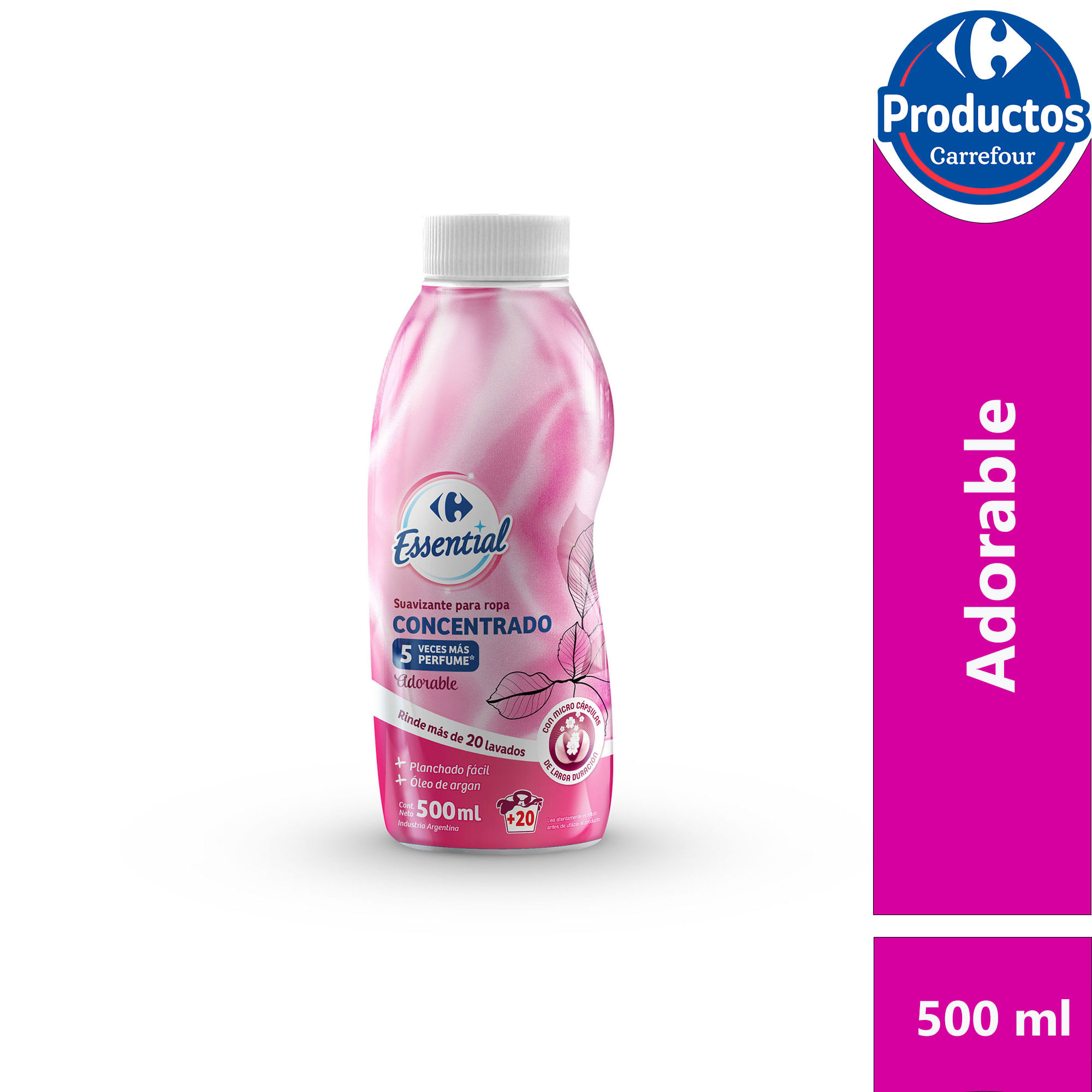 Suavizante concentrado adorable Carrefour Essential en botella 500 cc.